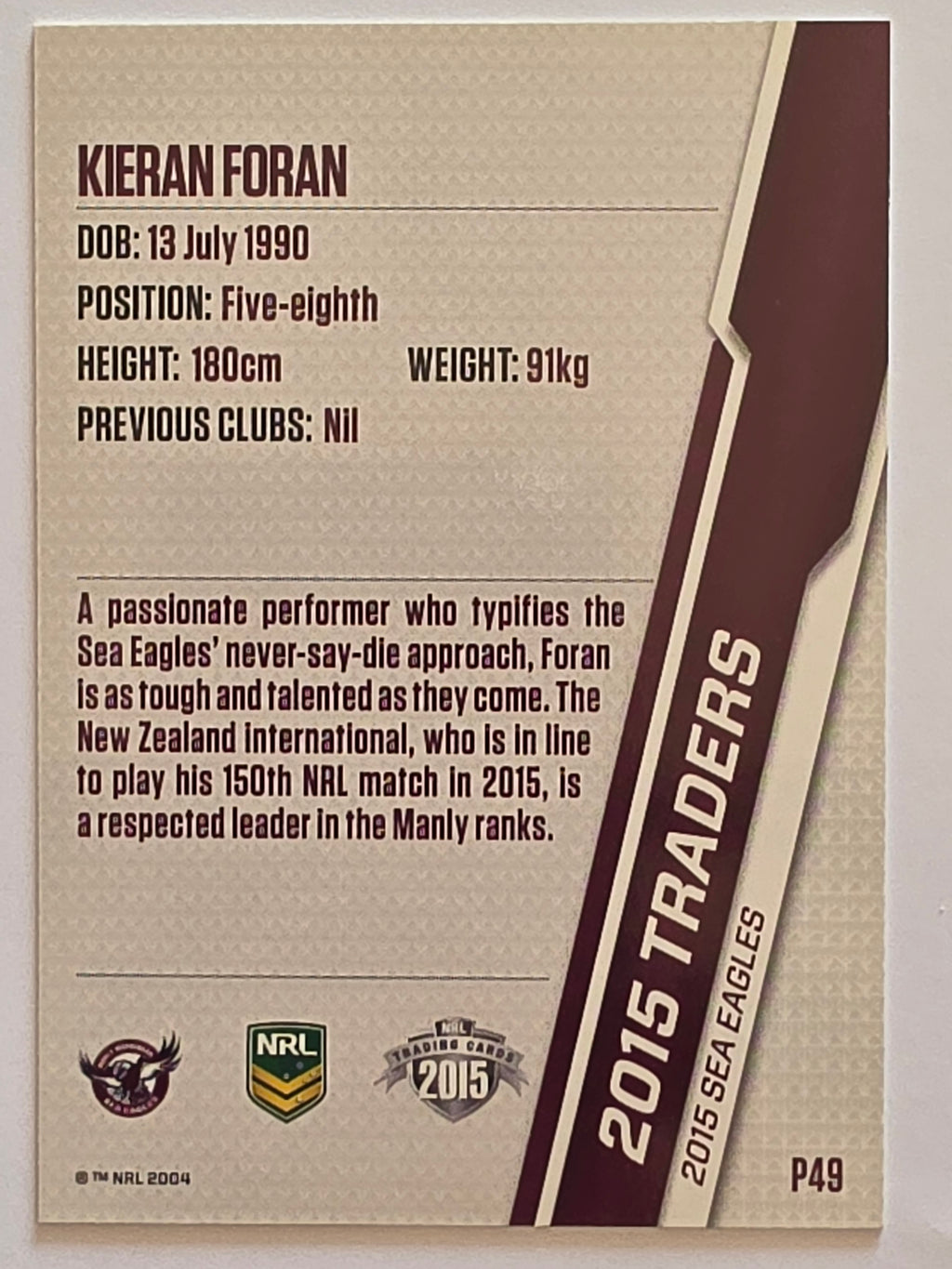 NRL 2015 Traders | Silver Parallel #P49 Keiran Foran Manly Warringah Sea Eagles