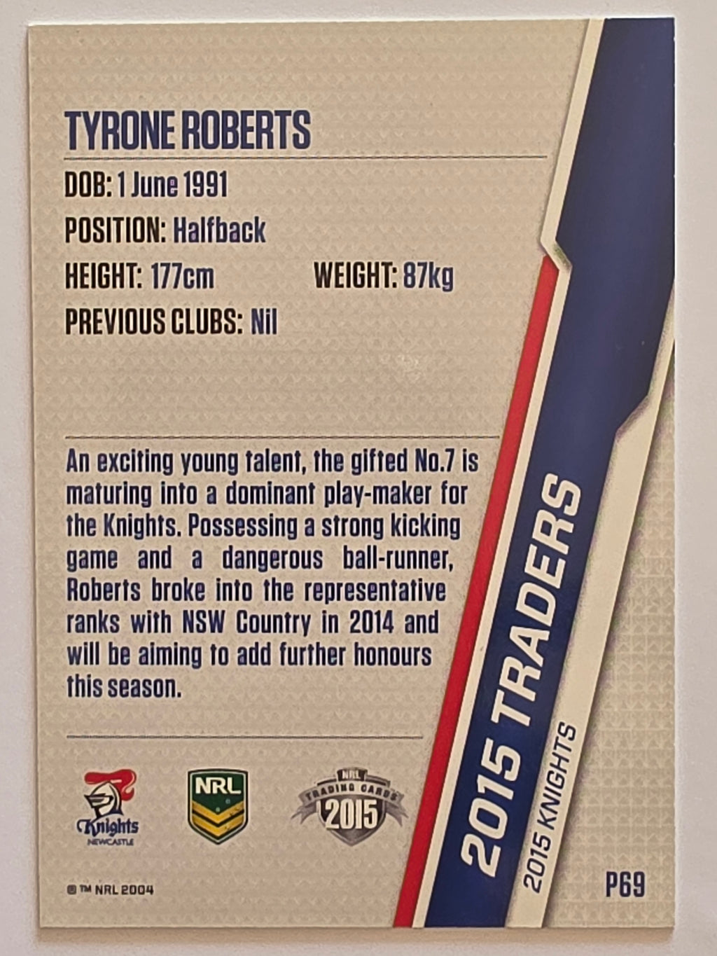 NRL 2015 Traders | Silver Parallel #P69 Tyrone Roberts Newcastle Knights