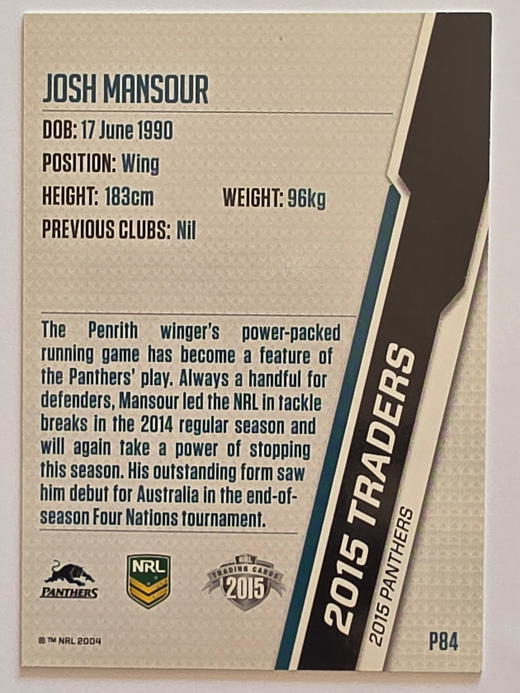 NRL 2015 Traders | Silver Parallel #P84 Josh Mansour Penrith Panthers