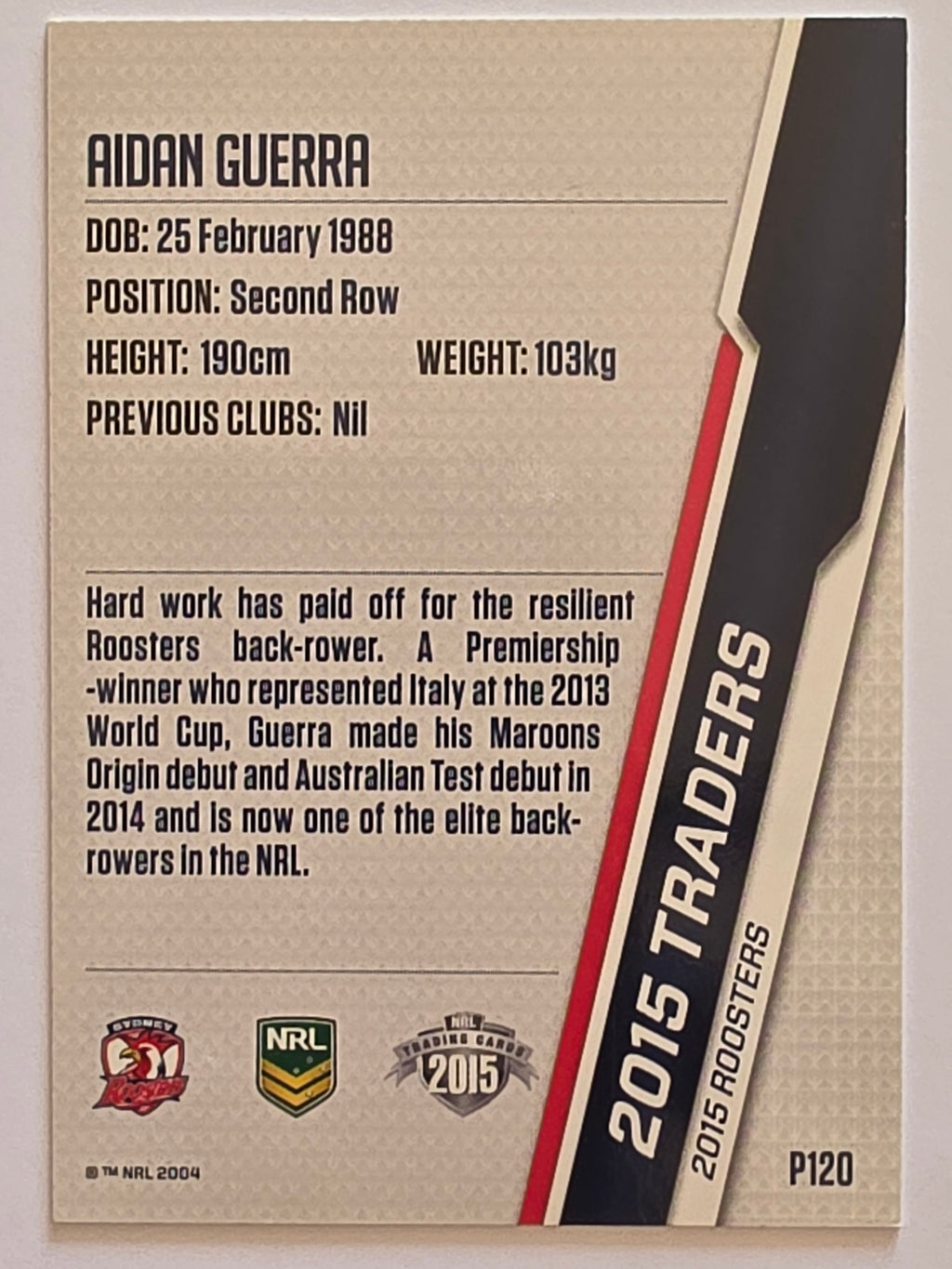 NRL 2015 Traders | Silver Parallel #P120 Aidan Guerra Sydney Roosters