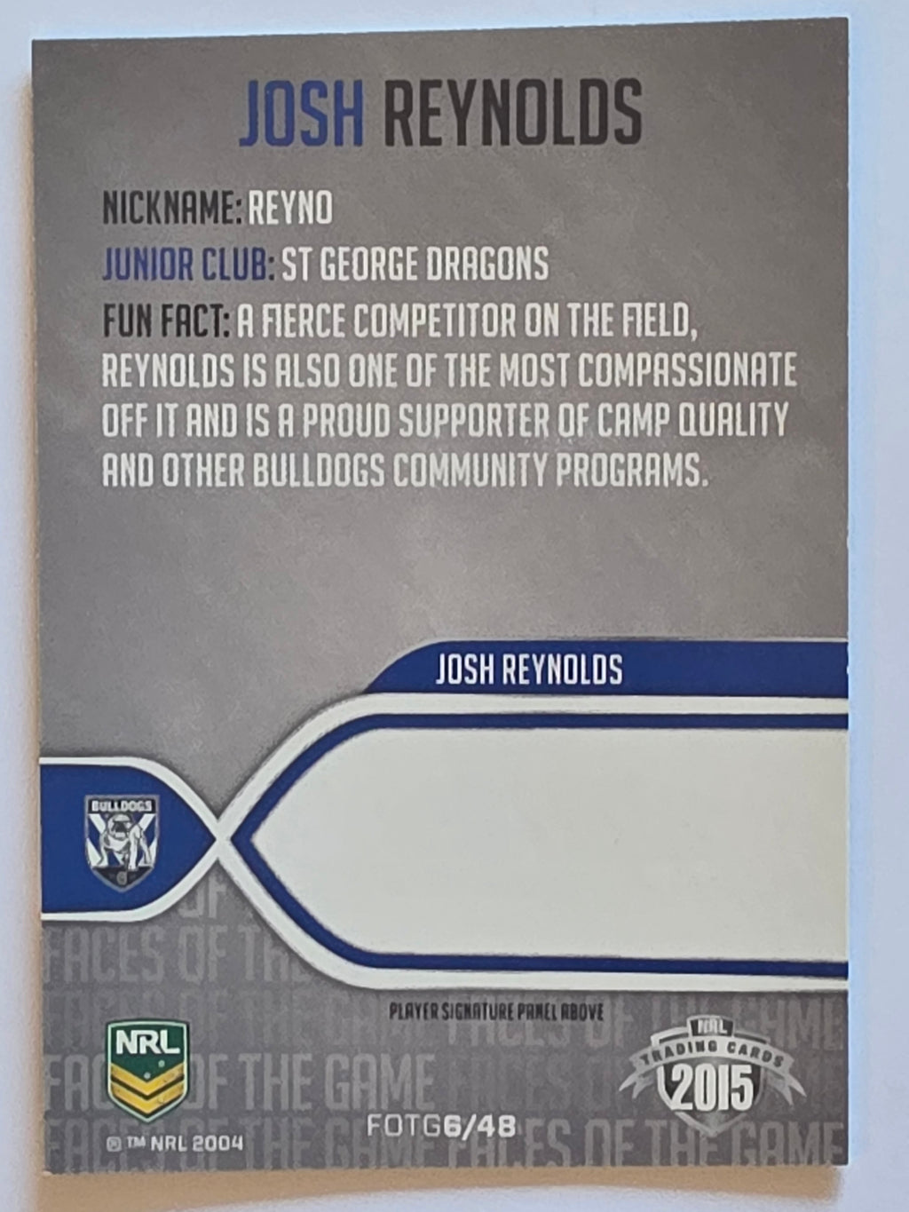 NRL 2015 Traders | Faces of the Game #FOTG6 | Josh Reynolds | Canterbury Bankstown Bulldogs