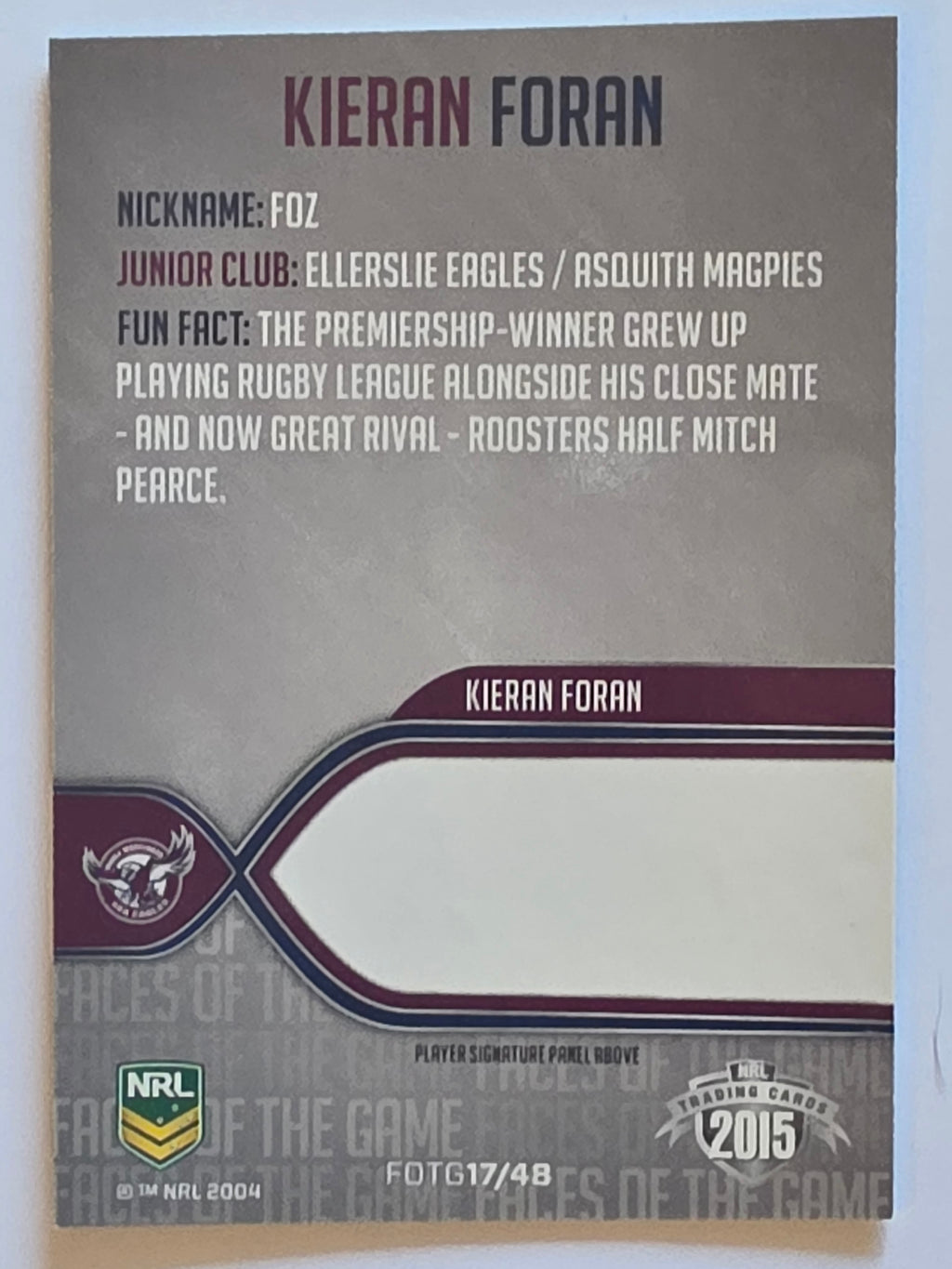 NRL 2015 Traders | Faces of the Game #FOTG17 | Kieran Foran | Manly Warringah Sea Eagles
