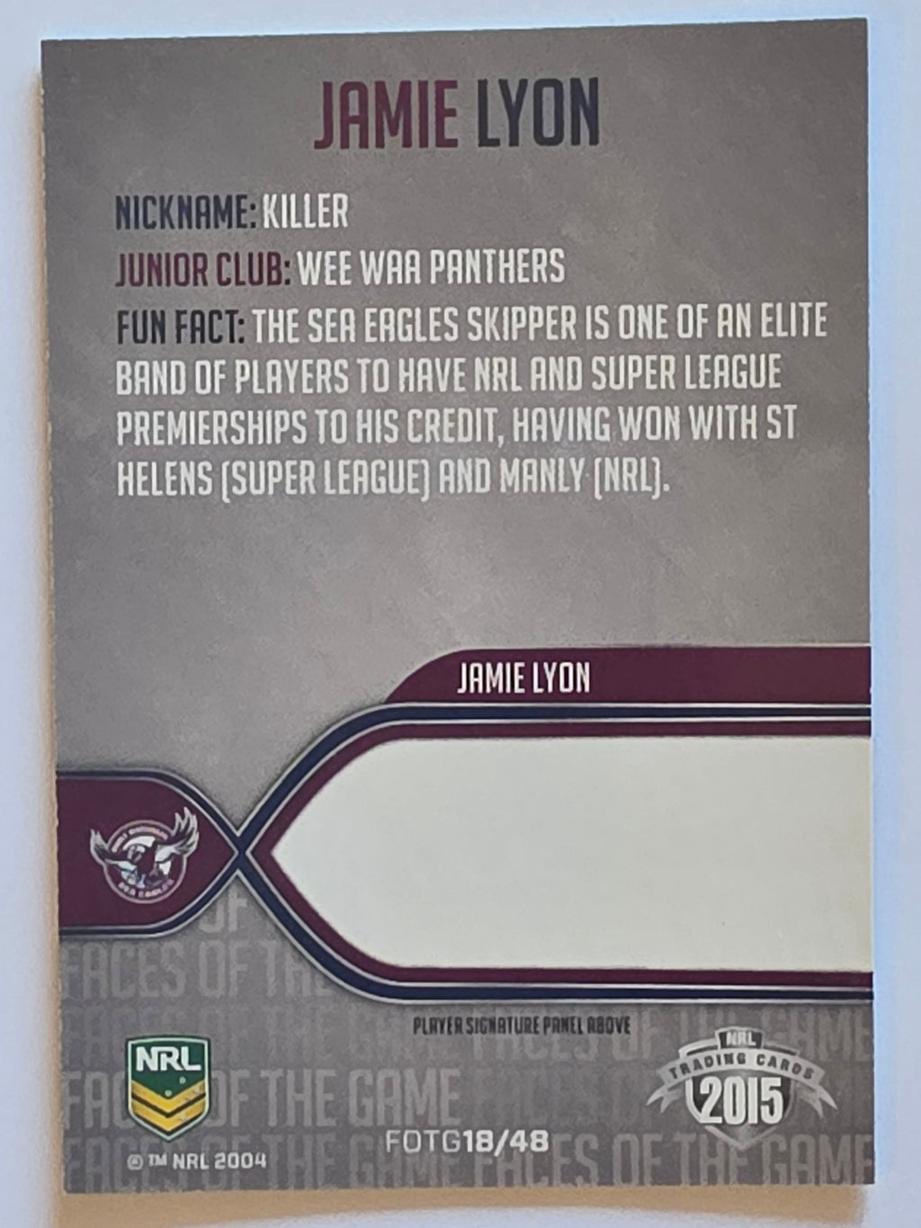 NRL 2015 Traders | Faces of the Game #FOTG18 | Jamie Lyon | Manly Warringah Sea Eagles