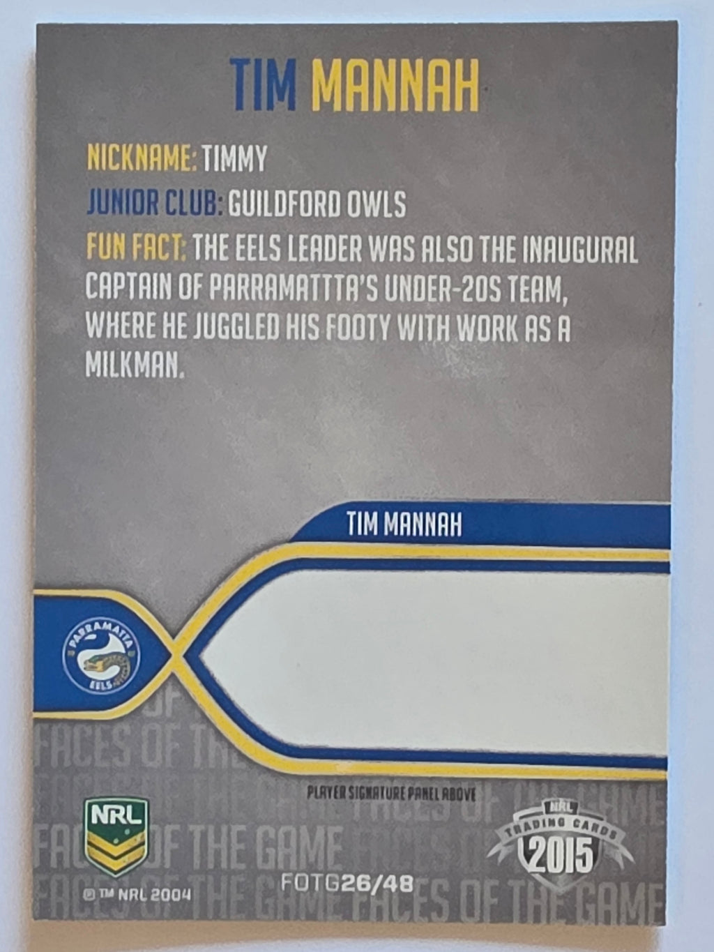 NRL 2015 Traders | Faces of the Game #FOTG26 | Tim Mannah | Parramatta Eels
