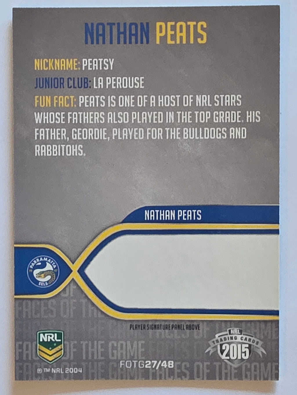 NRL 2015 Traders | Faces of the Game #FOTG27 | Nathan Peats | Parramatta Eels