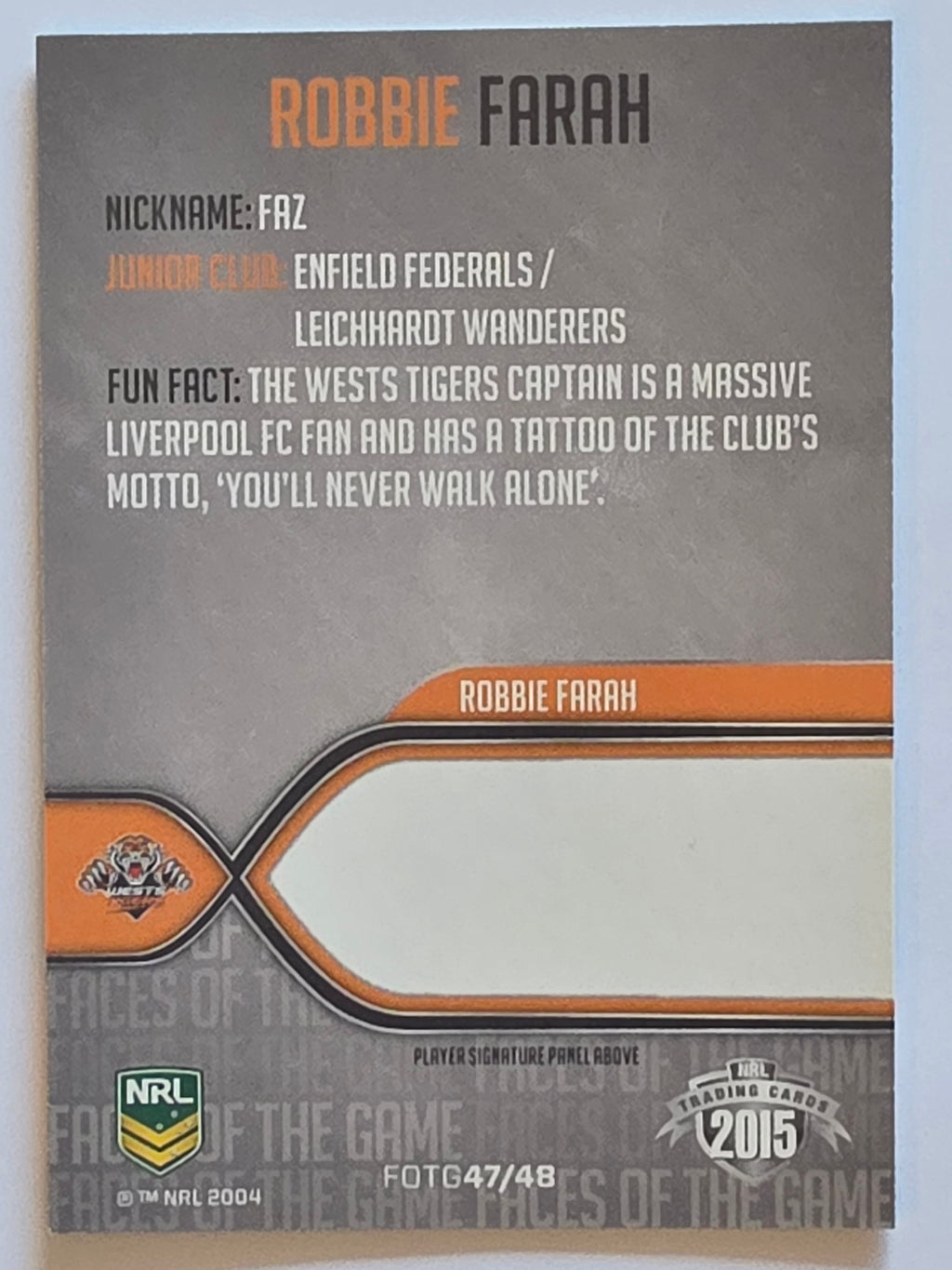 NRL 2015 Traders | Faces of the Game #FOTG47 | Robbie Farah | Wests Tigers