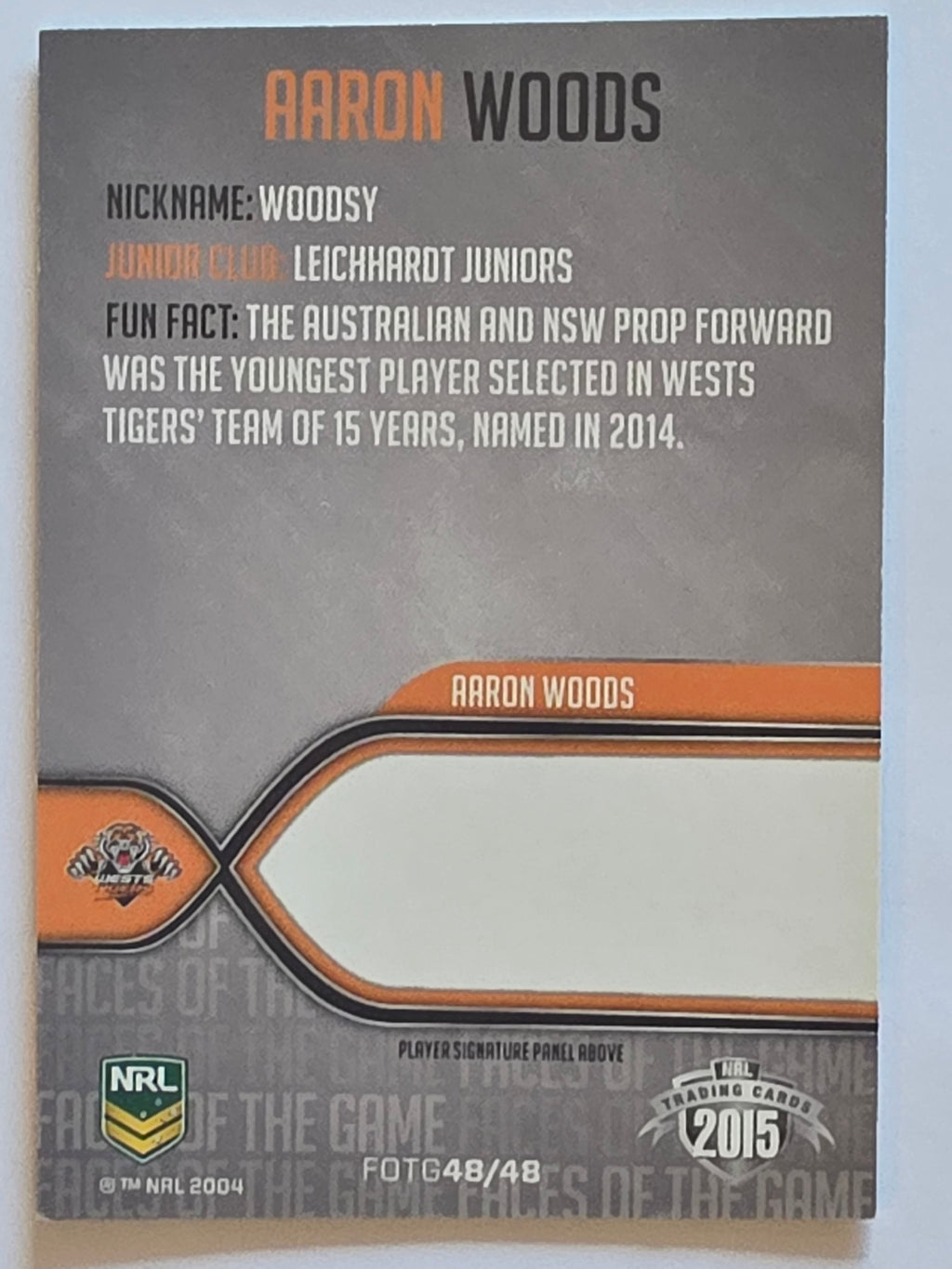 NRL 2015 Traders | Faces of the Game #FOTG48 | Aaron Woods | Wests Tigers