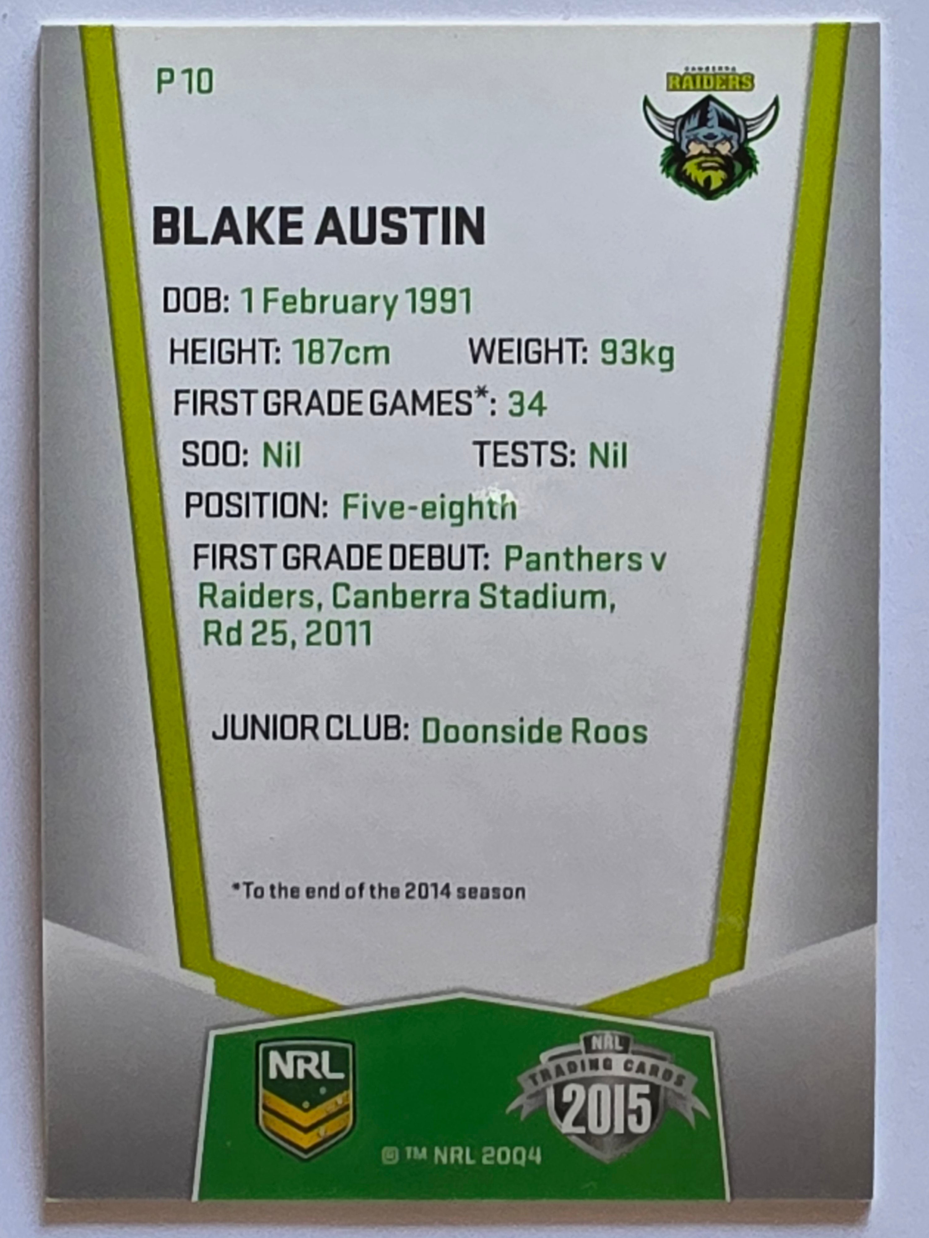 NRL 2015 Elite | Silver Parallel #P10 | Blake Austin | Canberra Raiders