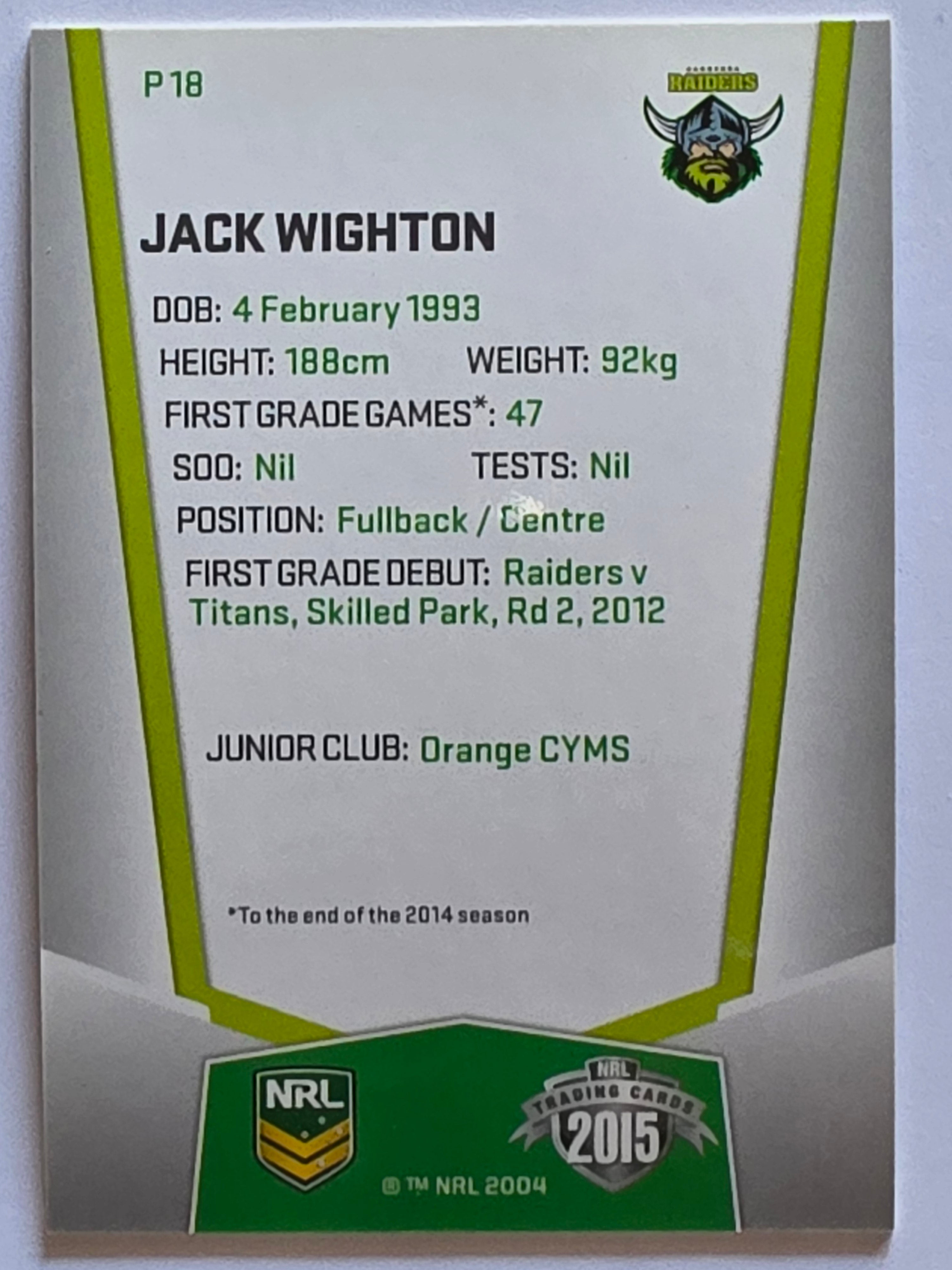 NRL 2015 Elite | Silver Parallel #P18 | Jack Wighton | Canberra Raiders