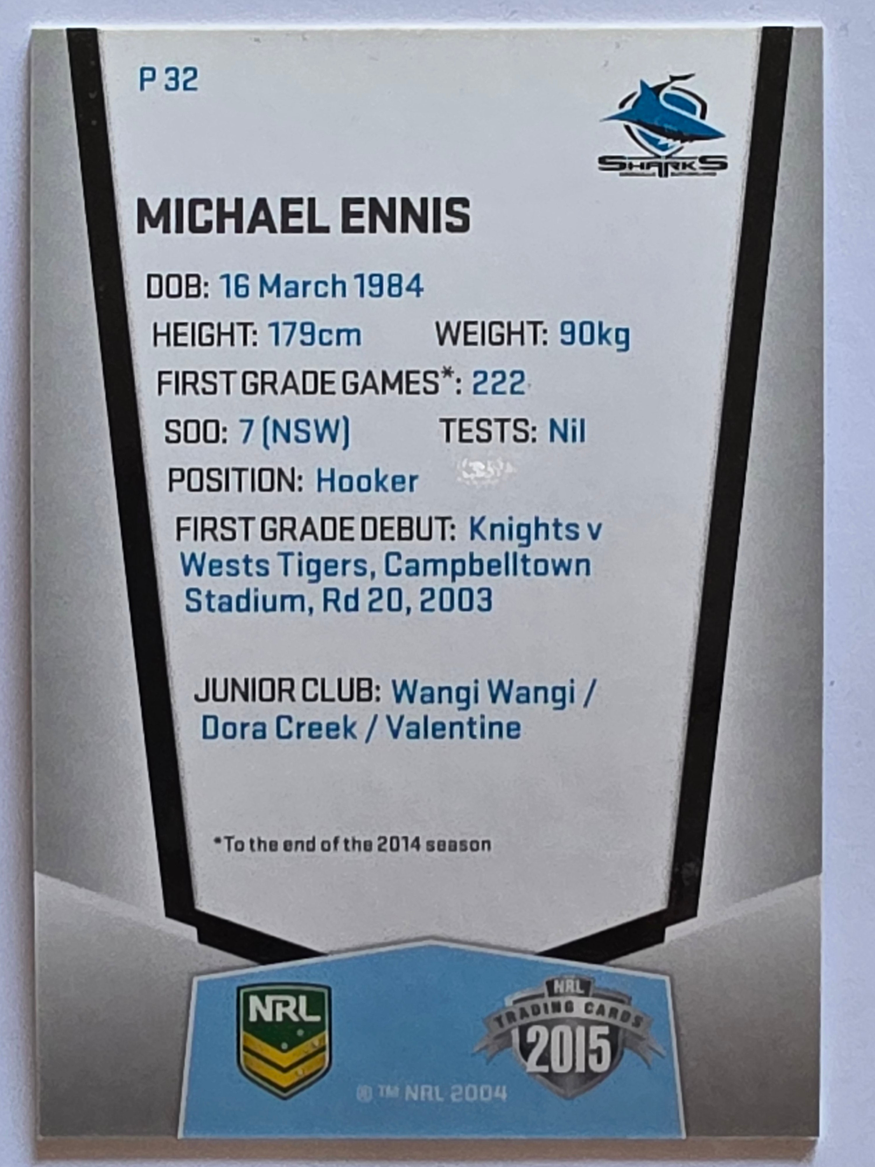 NRL 2015 Elite | Silver Parallel #P32 | Michael Ennis | Cronulla-Sutherland Sharks