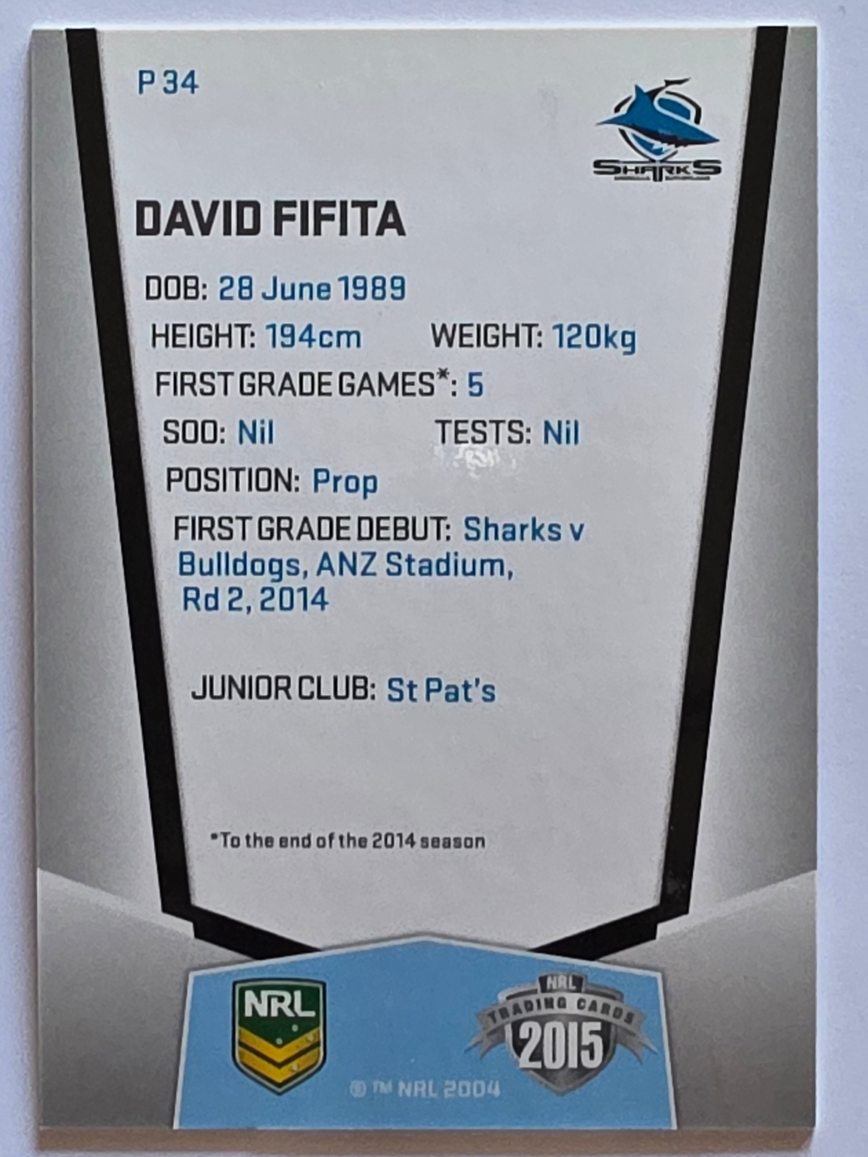NRL 2015 Elite | Silver Parallel #P34 | David Fifita | Cronulla-Sutherland Sharks