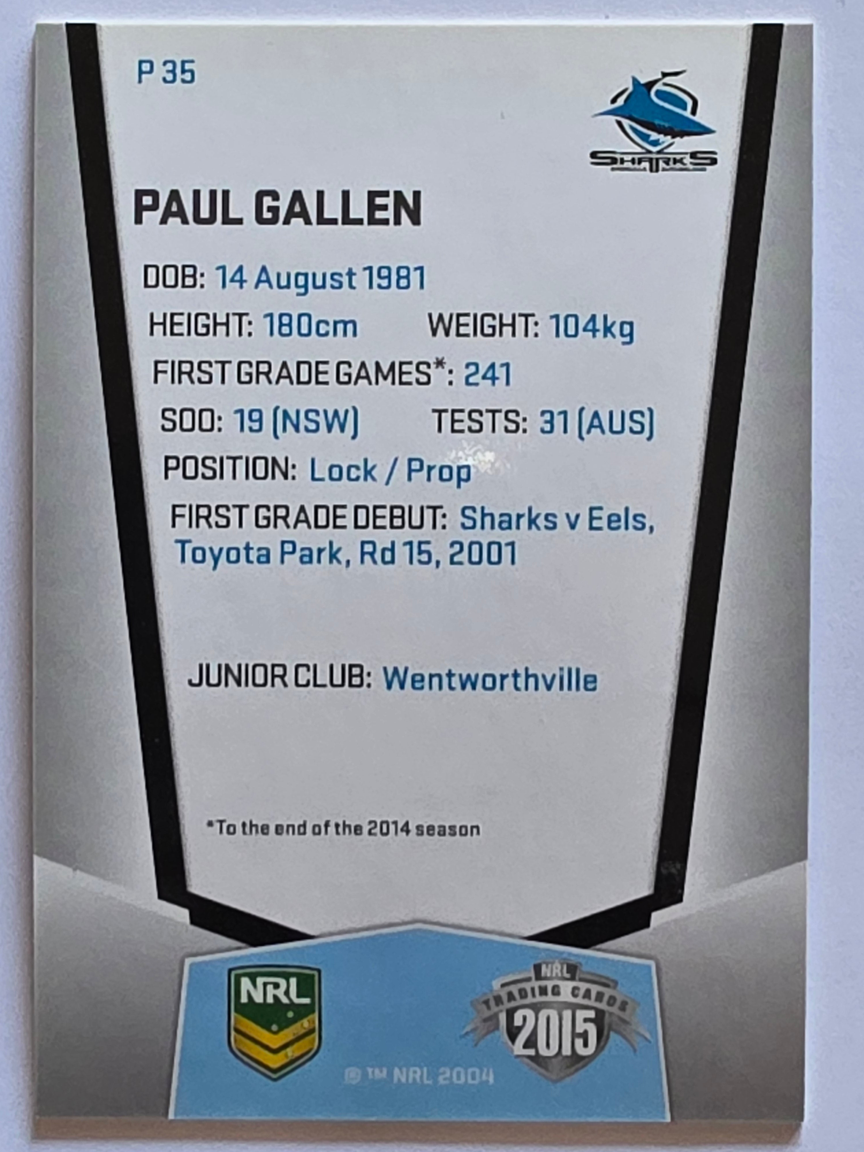 NRL 2015 Elite | Silver Parallel #P35 | Paul Gallen | Cronulla-Sutherland Sharks