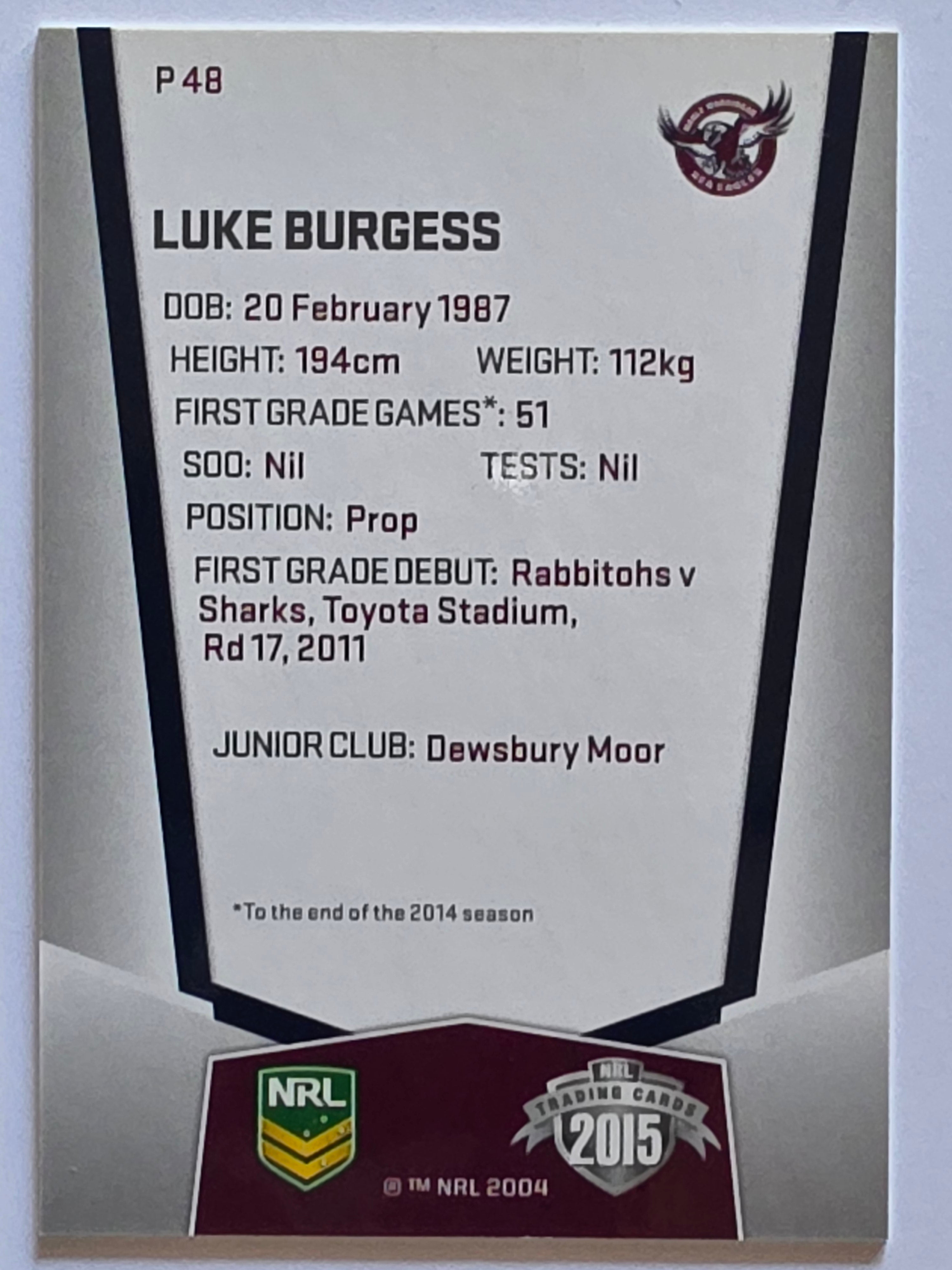 NRL 2015 Elite | Silver Parallel #P48 | Luke Burgess | Manly Warringah Sea Eagles