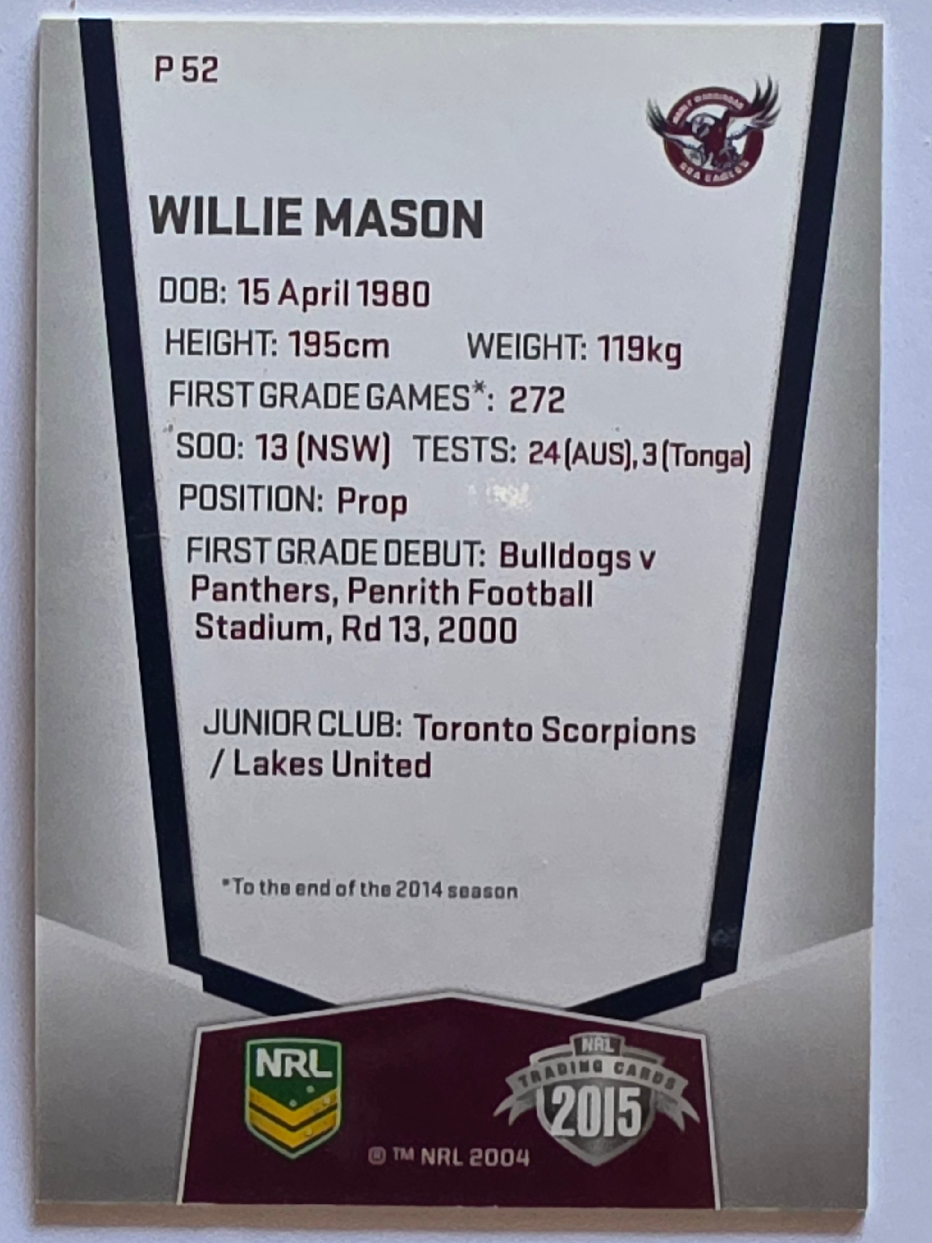 NRL 2015 Elite | Silver Parallel #P52 | Willie Mason | Manly Warringah Sea Eagles