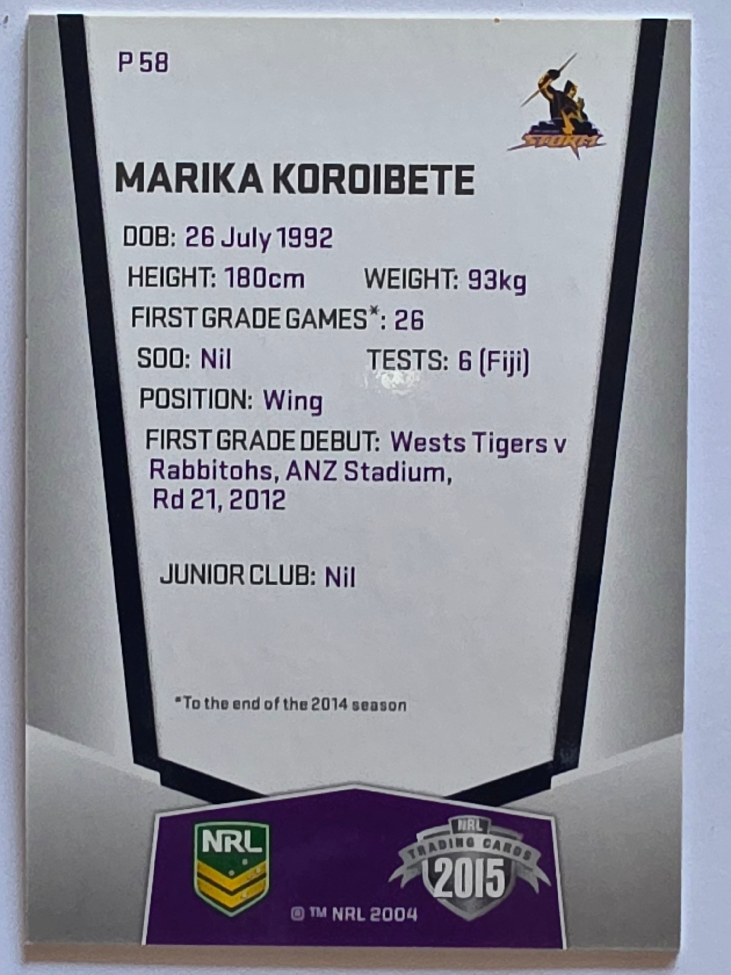 NRL 2015 Elite | Silver Parallel #P58 | Marika Koroibete | Melbourne Storm