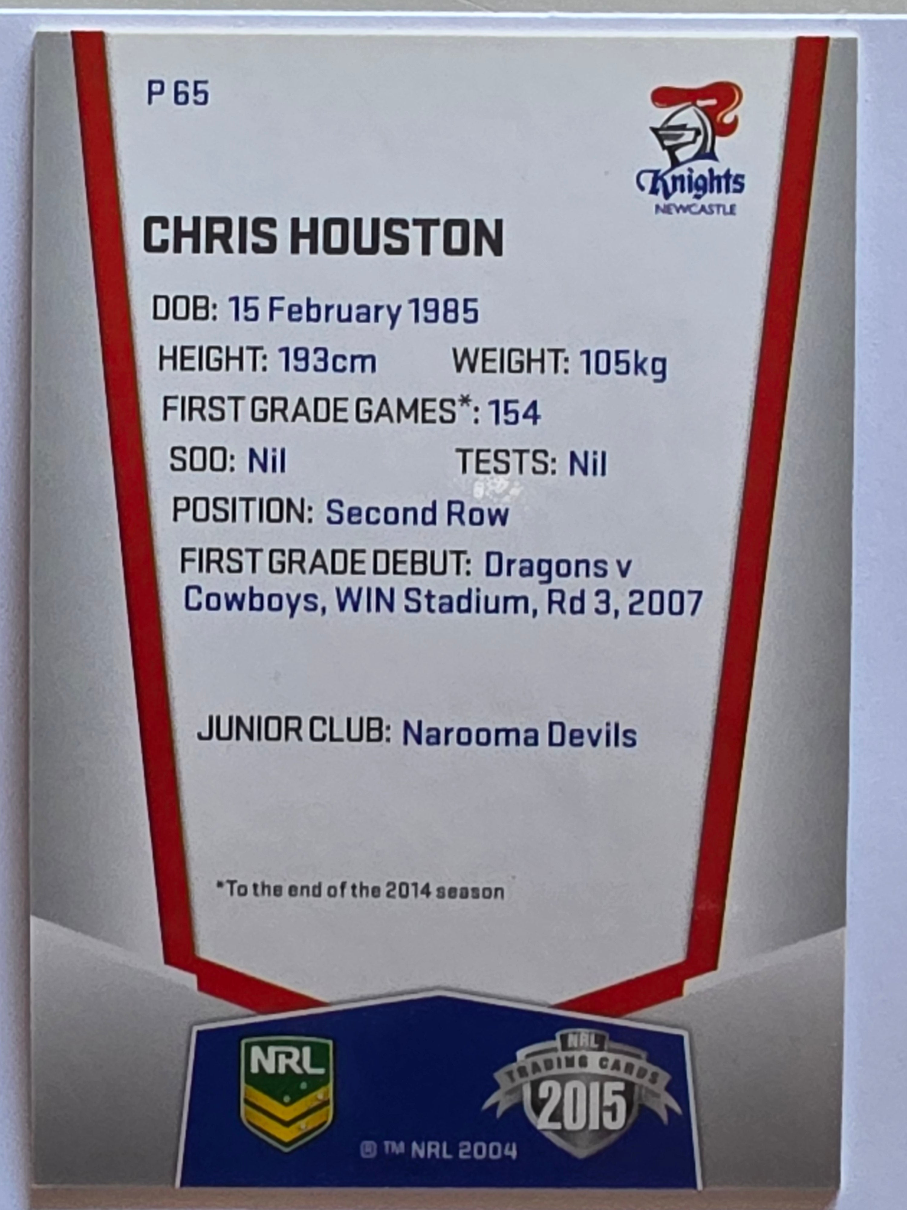 NRL 2015 Elite | Silver Parallel #P65 | Chris Houston | Newcastle Knights