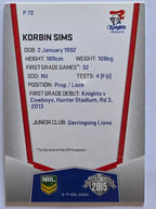NRL 2015 Elite | Silver Parallel #P70 | Korbin Sims | Newcastle Knights