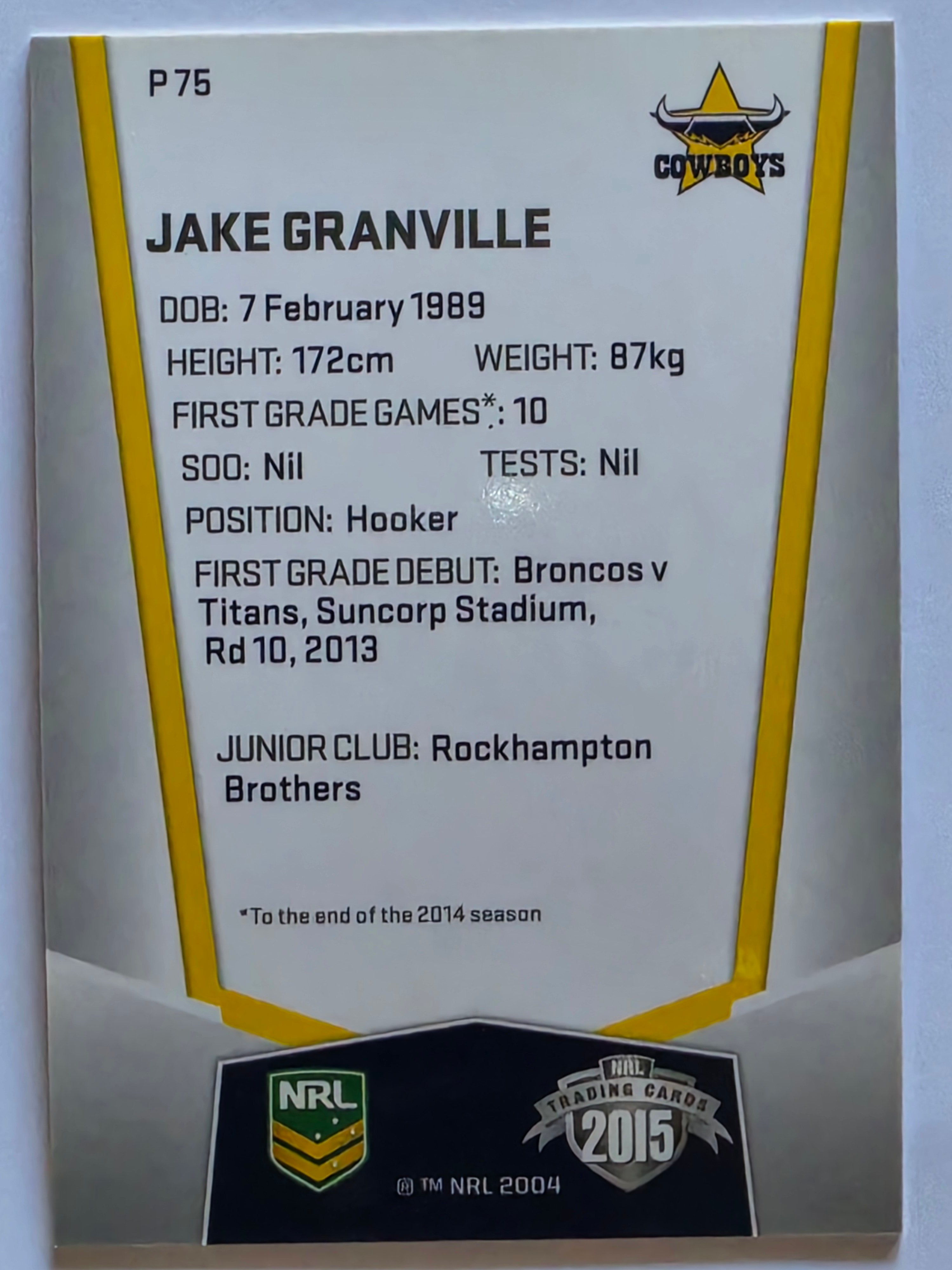 NRL 2015 Elite | Silver Parallel #P75 | Jake Granville | North Queensland Cowboys