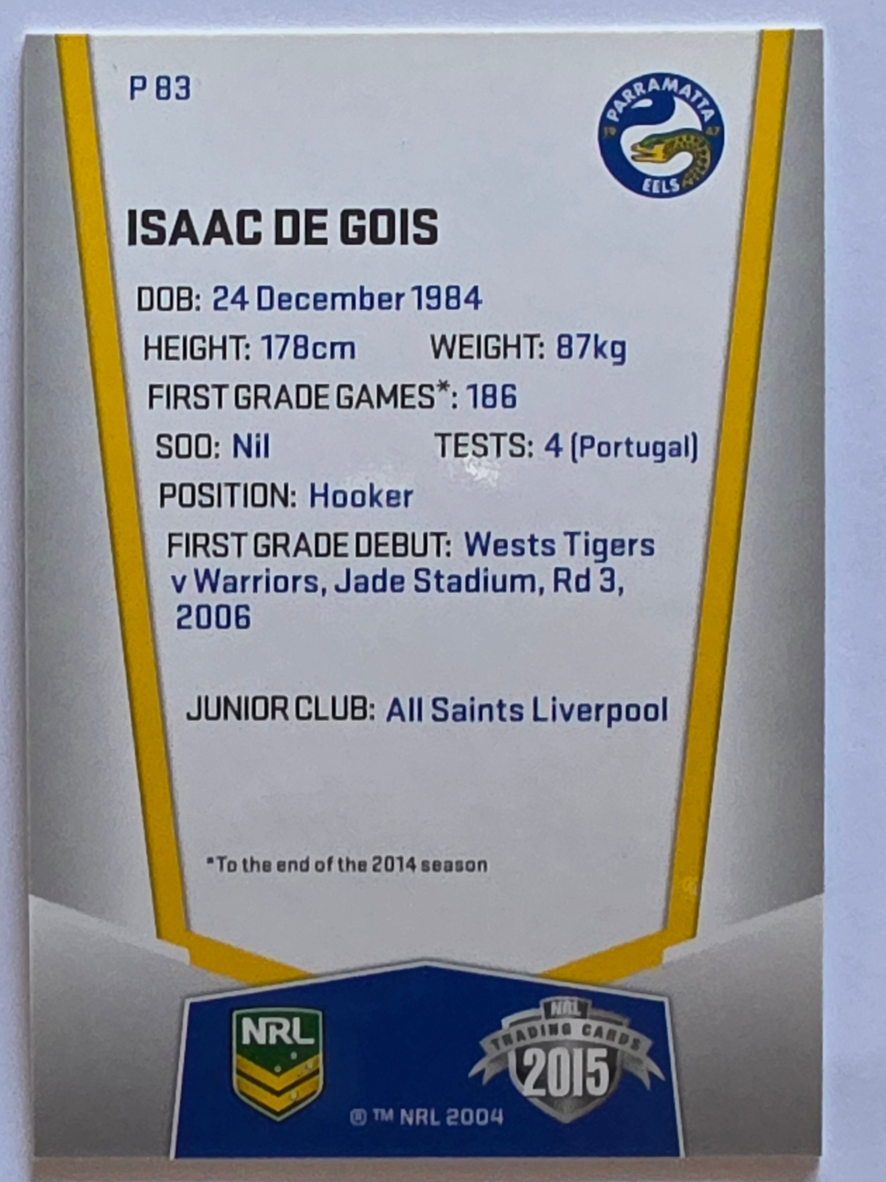 NRL 2015 Elite | Silver Parallel #P83 | Isaac De Gois | Parramatta Eels