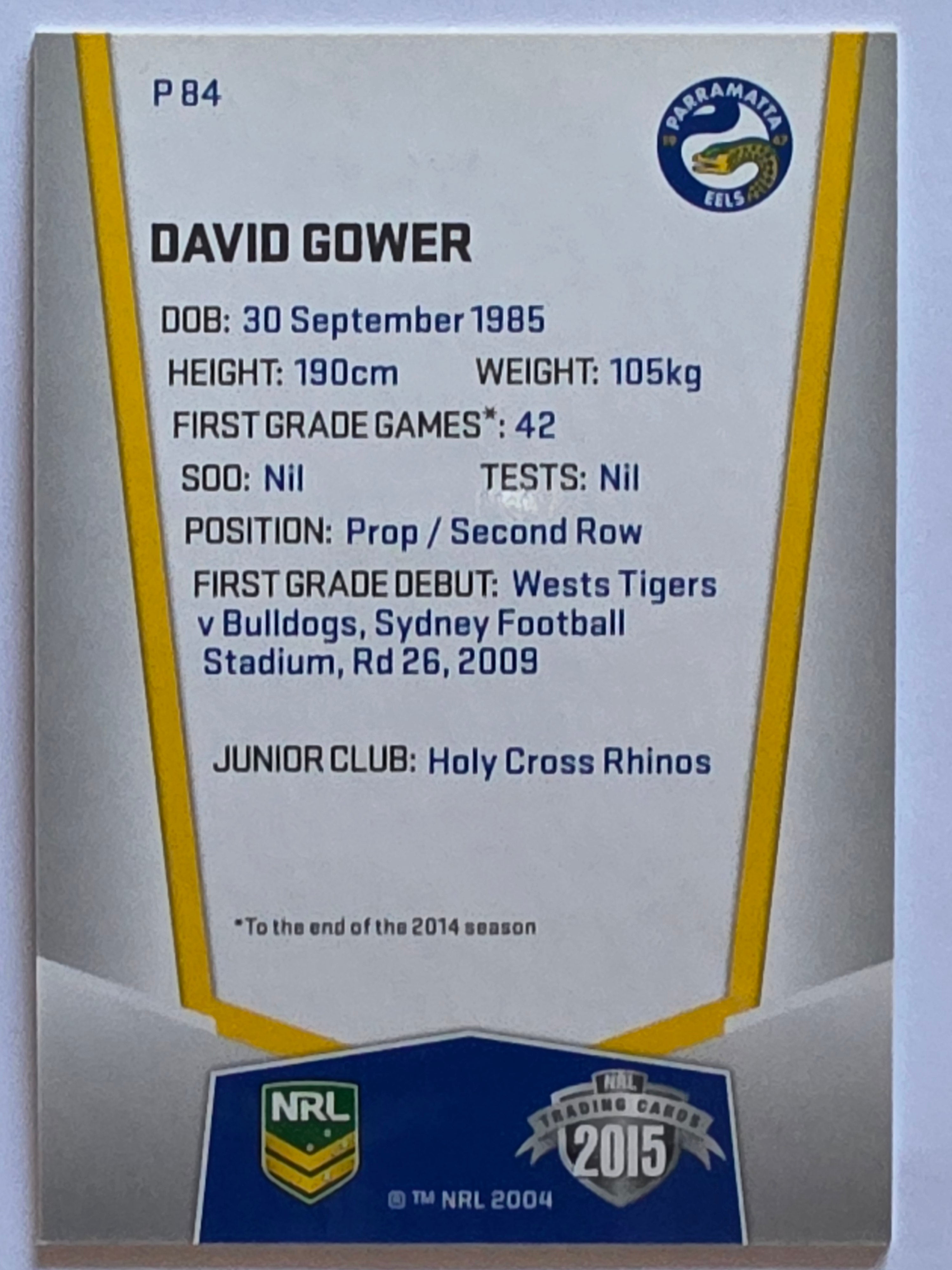 NRL 2015 Elite | Silver Parallel #P84 | David Gower | Parramatta Eels