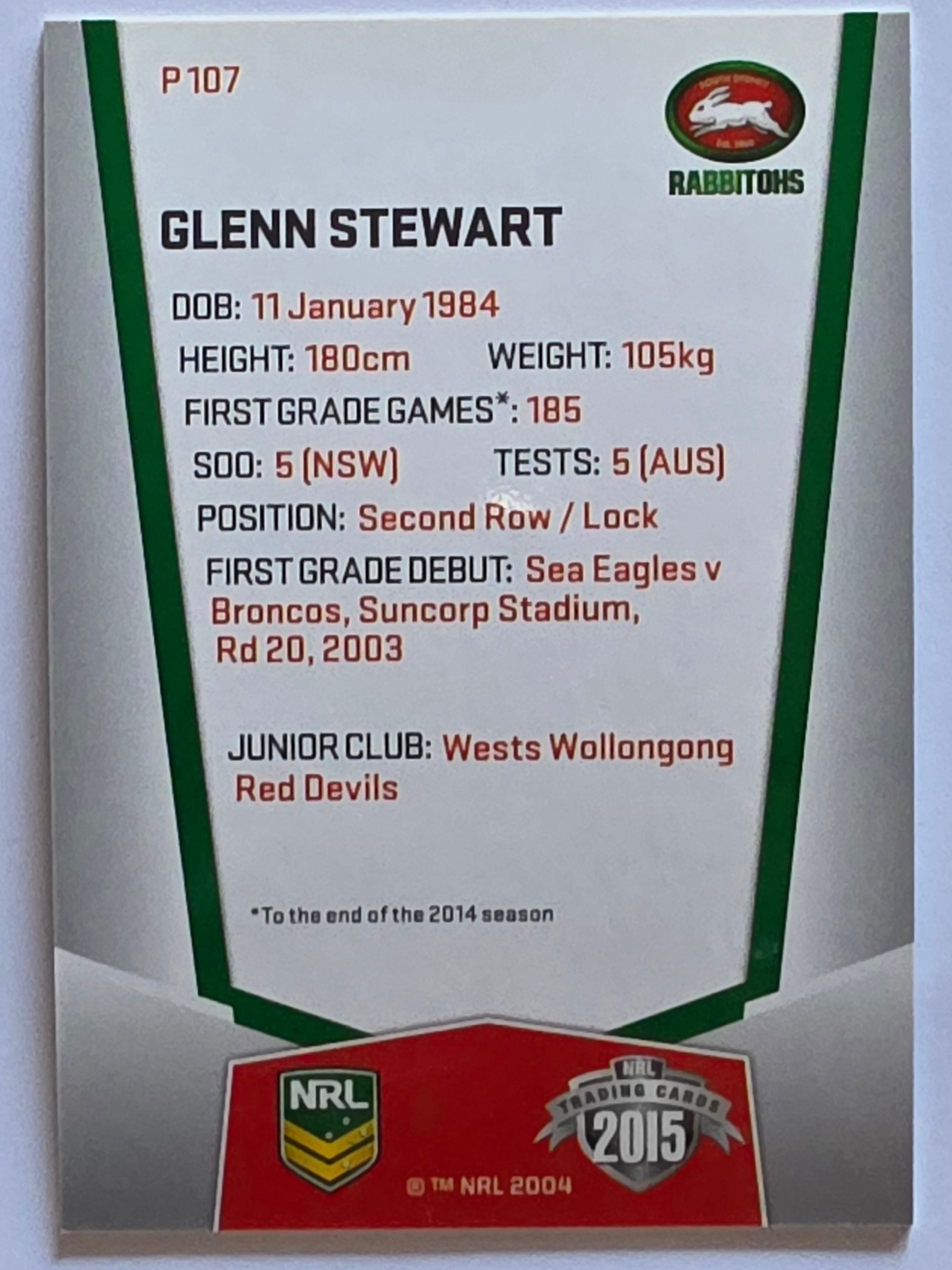 NRL 2015 Elite | Silver Parallel #P107 | Glenn Stewart | South Sydney Rabbitohs