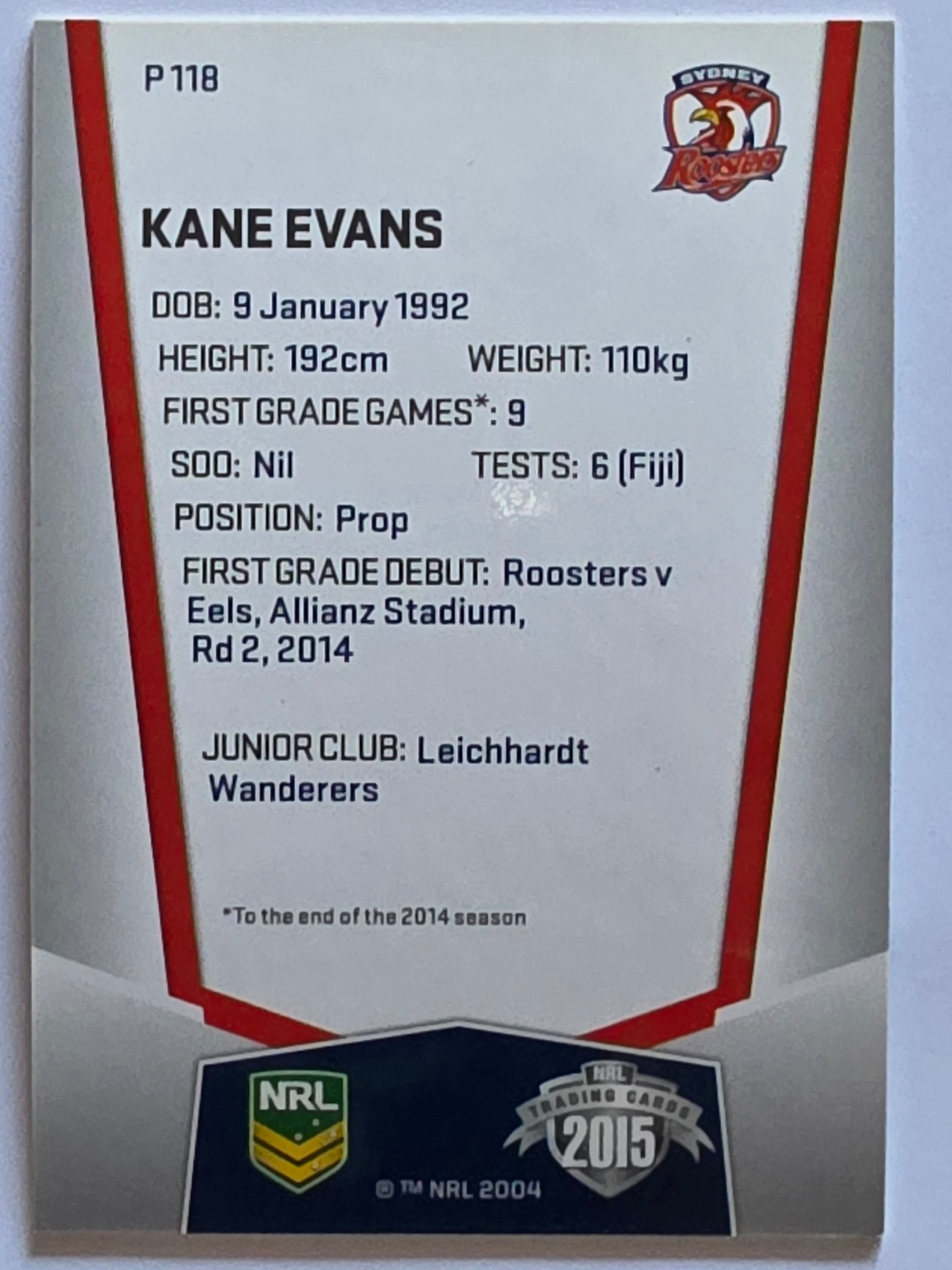 NRL 2015 Elite | Silver Parallel #P118 | Kane Evans | Sydney Roosters