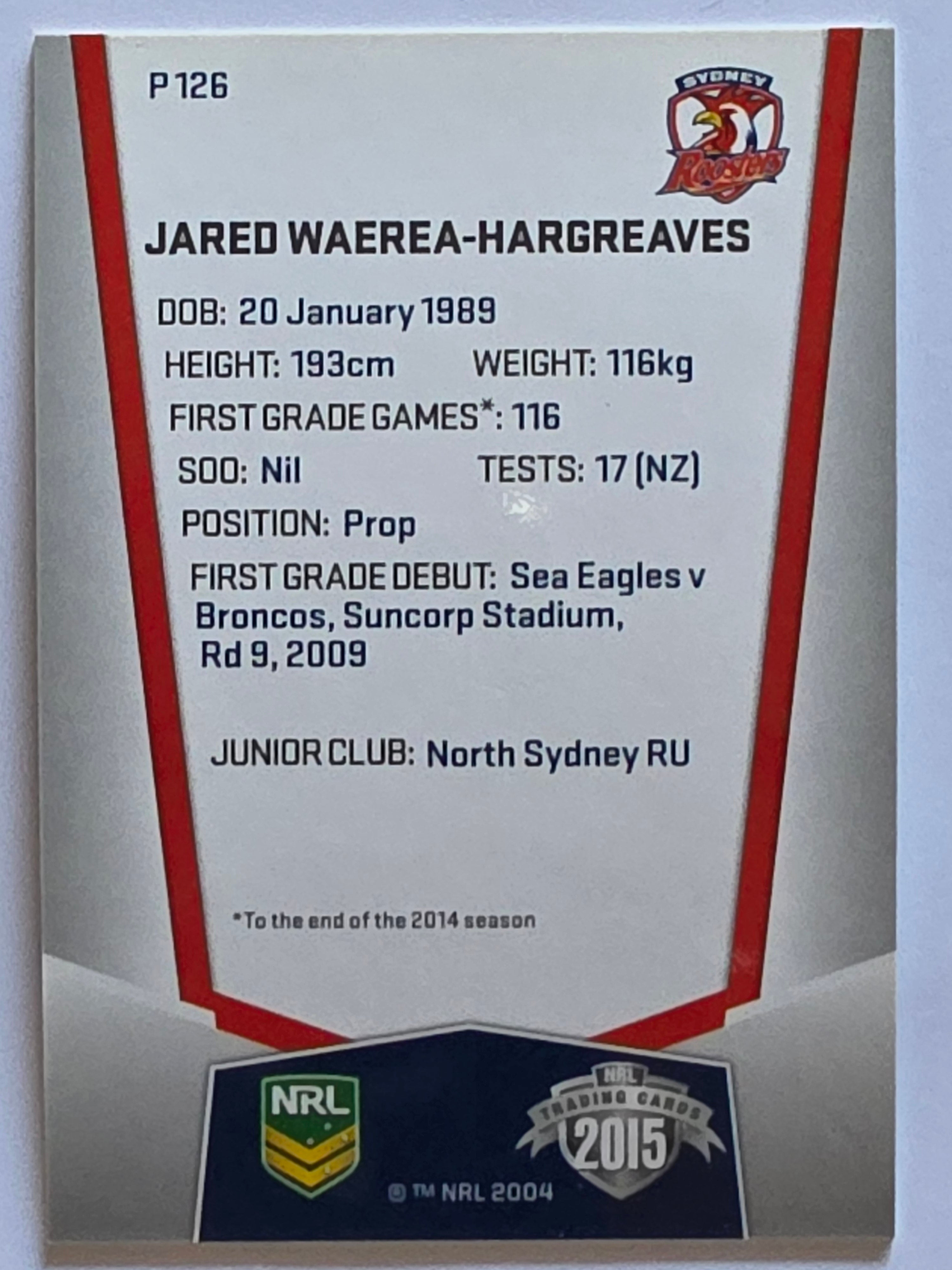 NRL 2015 Elite | Silver Parallel #P126 | Jared Waerea-Hargreaves | Sydney Roosters