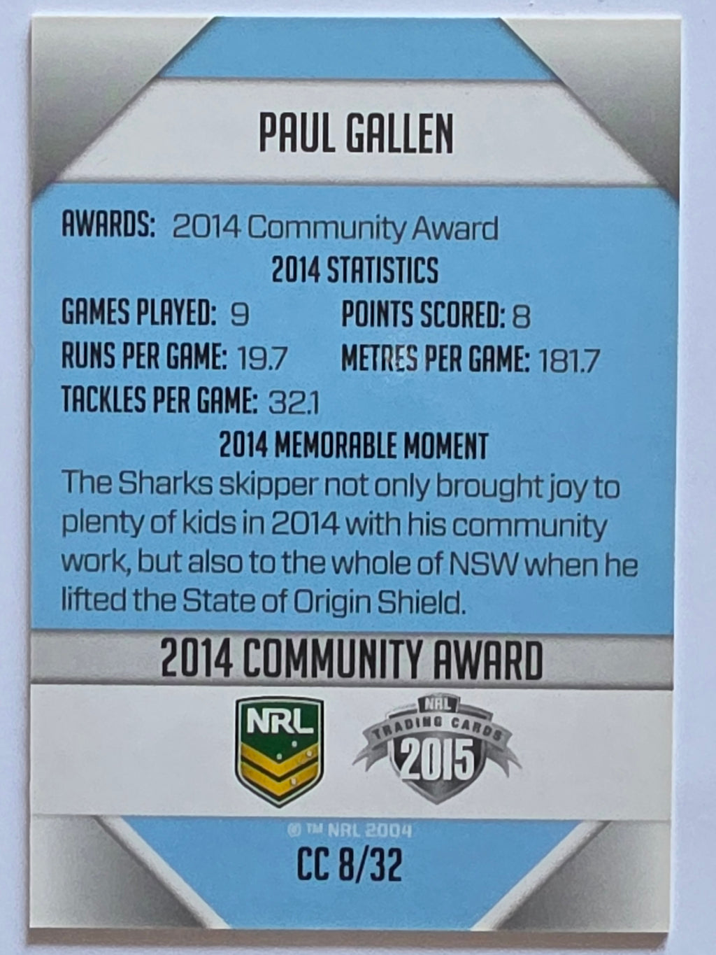 NRL 2015 Elite | Club Champions #CC8 Paul Gallen Cronulla Sutherland Sharks