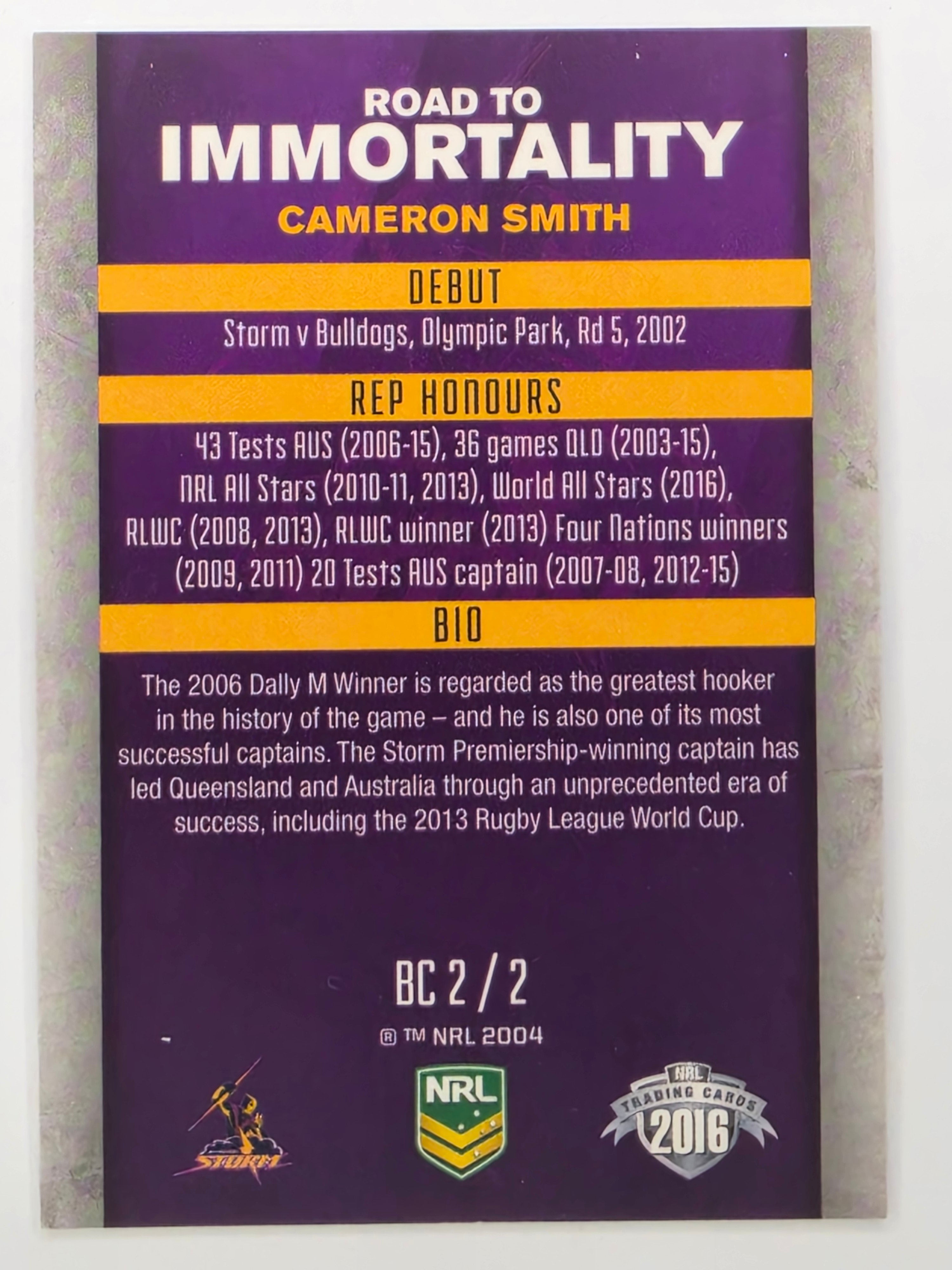 NRL 2016 Elite | Road To Immortality Box Card #BC2 Cameron Smith Melbourne Storm