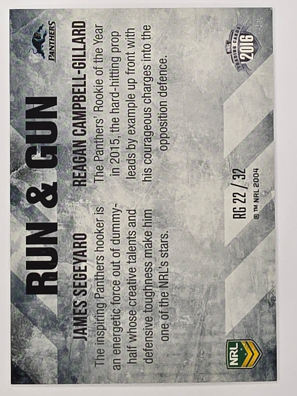 NRL 2016 Elite | Run & Gun #RG22 Segeyaro / Campbell-Gillard | Penrith Panthers