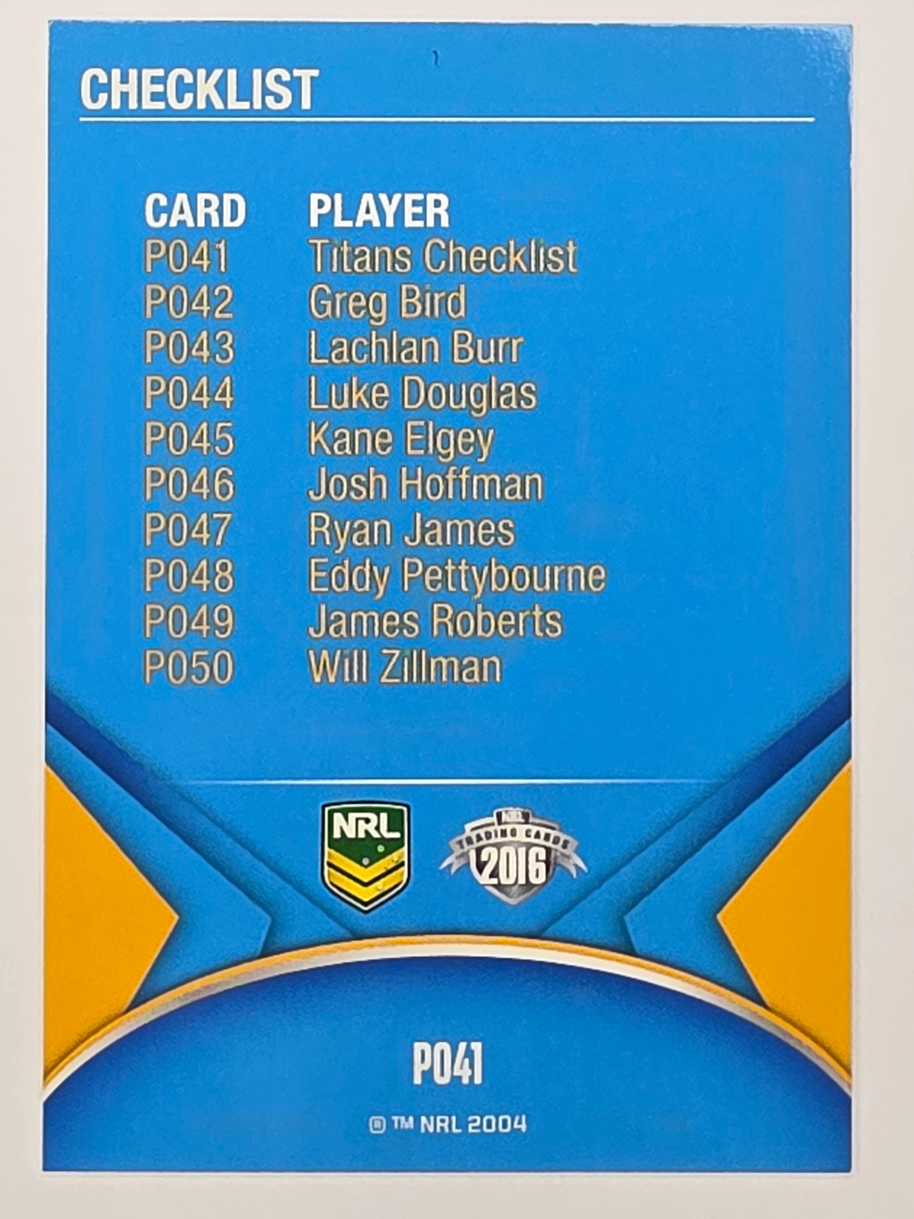 NRL 2016 Traders | Silver Parallel #P041 Gold Coast Titans Checklist