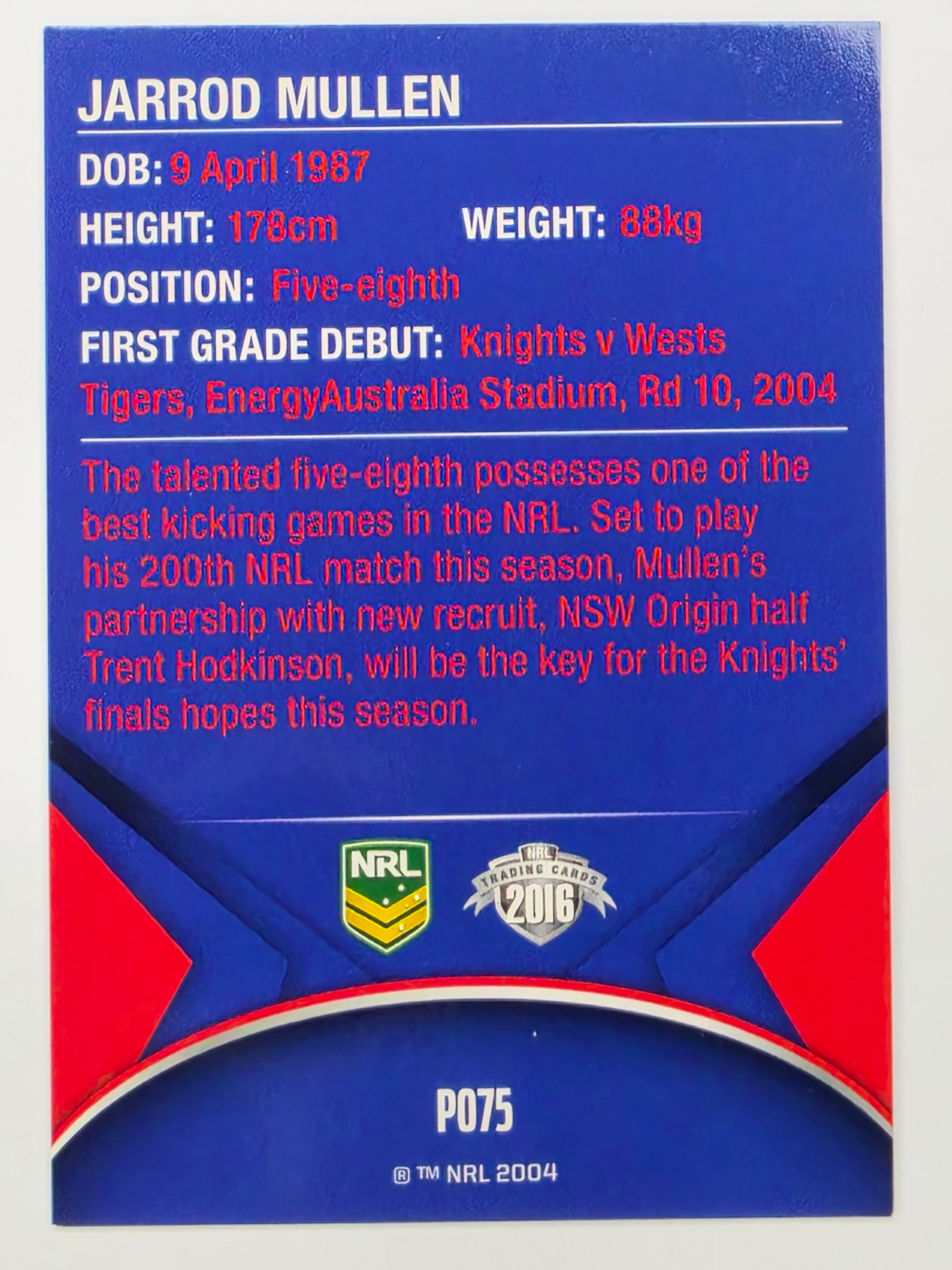 NRL 2016 Traders | Silver Parallel #P075 Jarrod Mullen Newcastle Knights