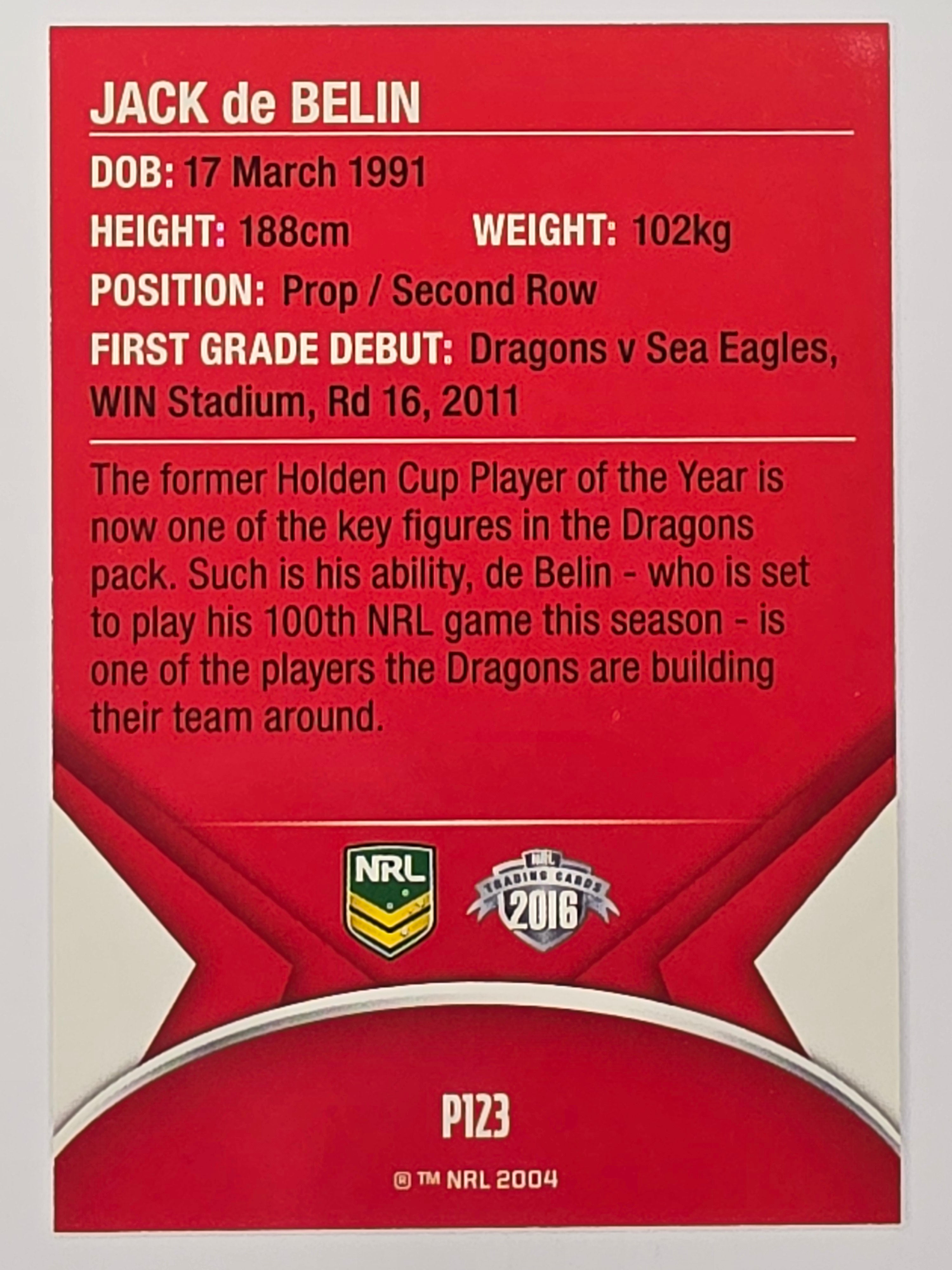 NRL 2016 Traders | Silver Parallel #P123 Jack De Belin St George Dragons