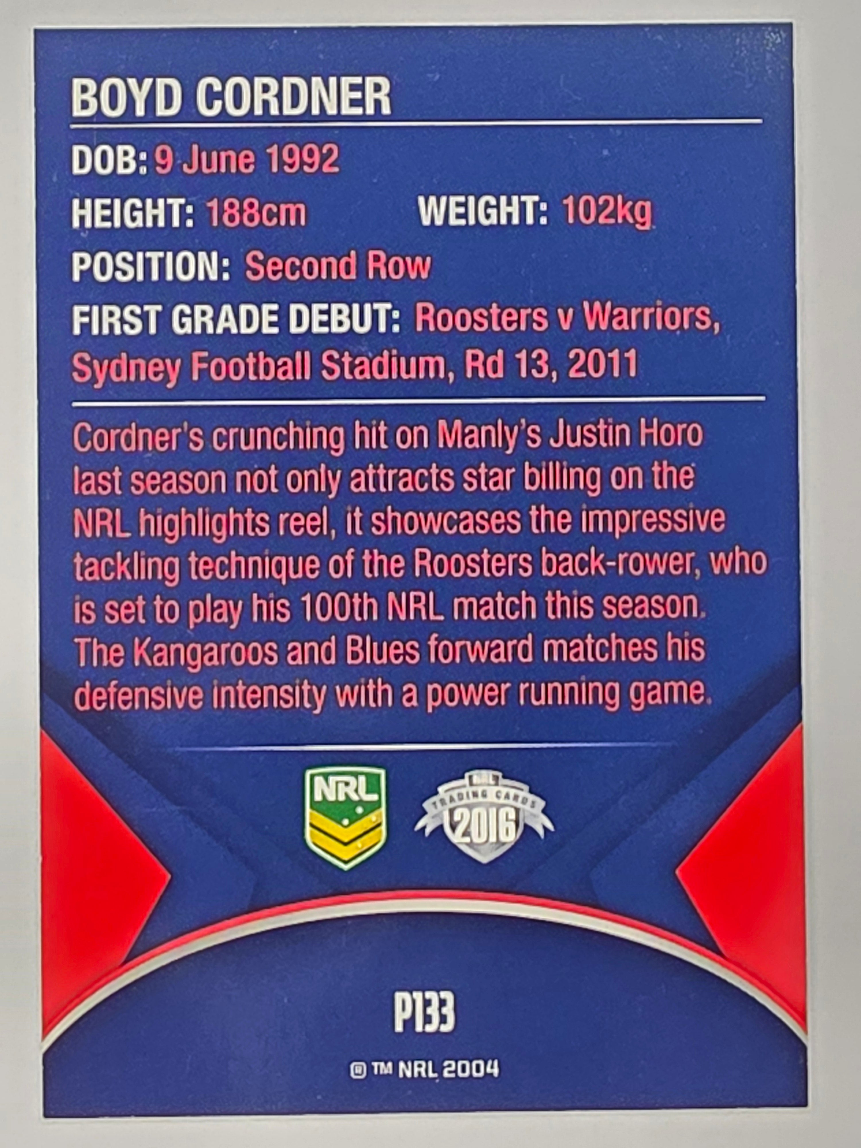NRL 2016 Traders | Silver Parallel #P133 Boyd Cordner Sydney Roosters