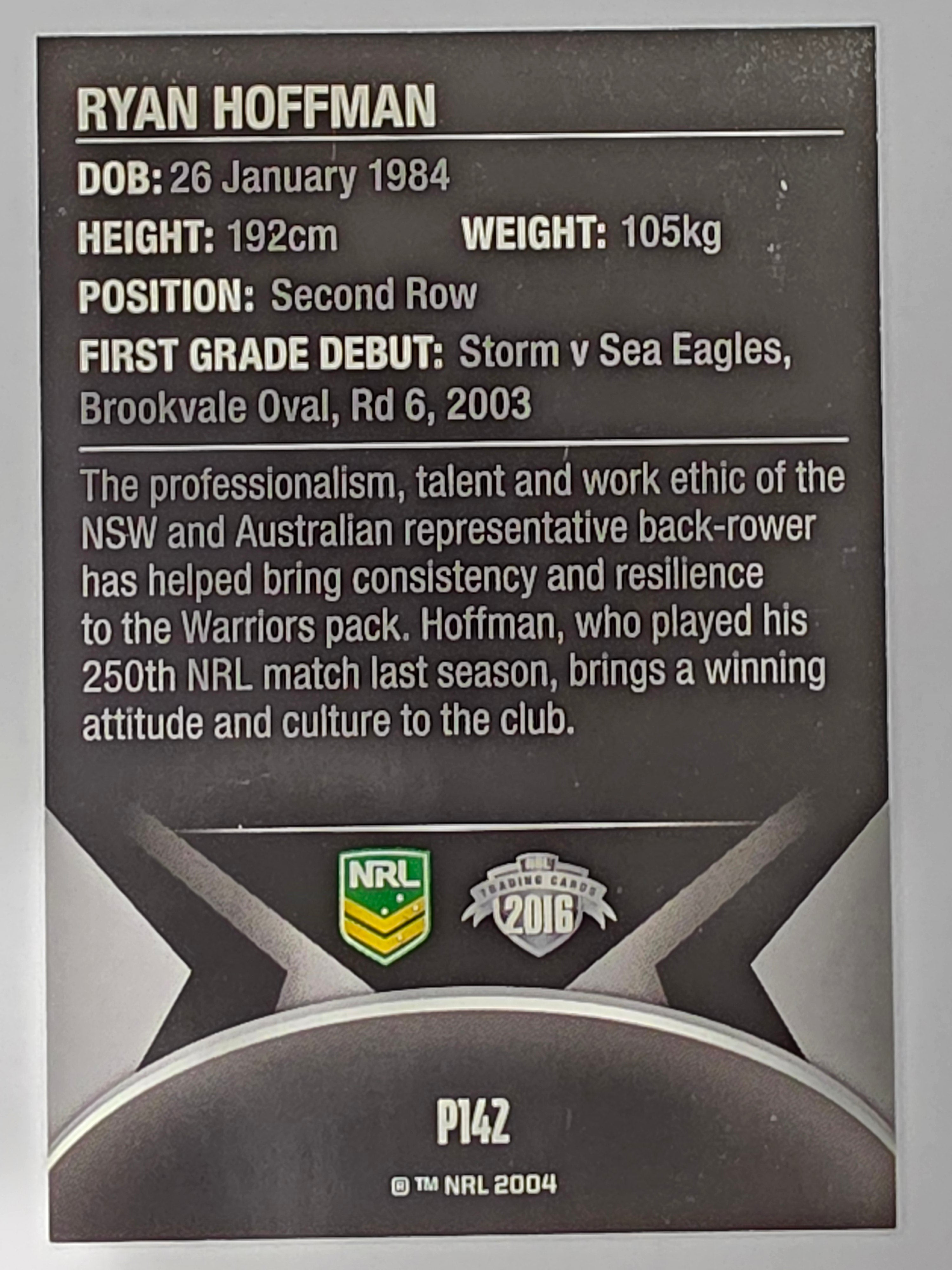 NRL 2016 Traders | Silver Parallel #P142 Ryan Hoffman New Zealand Warriors