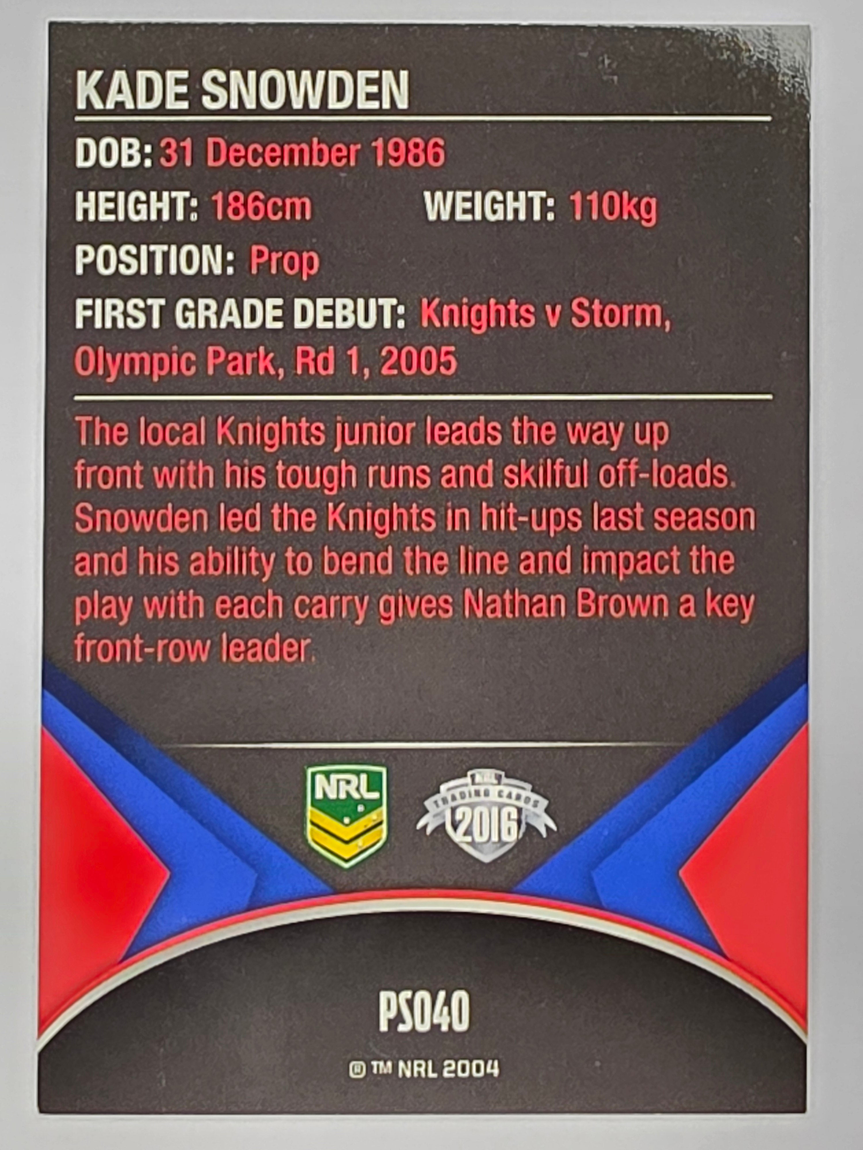 NRL 2016 Traders | Black Parallel #PS040 Kade Snowden Newcastle Knights