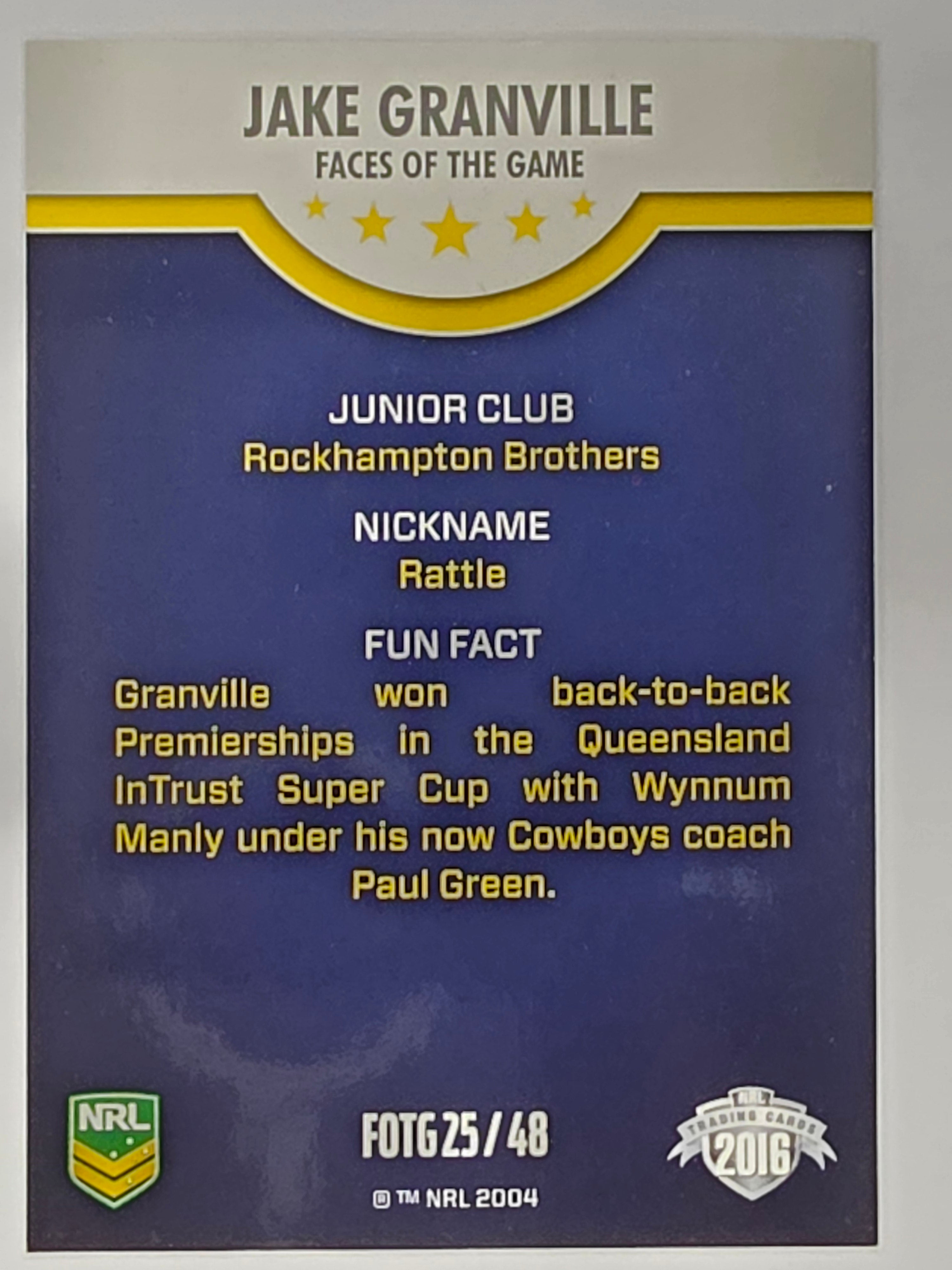 NRL 2016 Traders | Faces of the Game #FOTG25 Jake Granville North Queensland Cowboys NRL