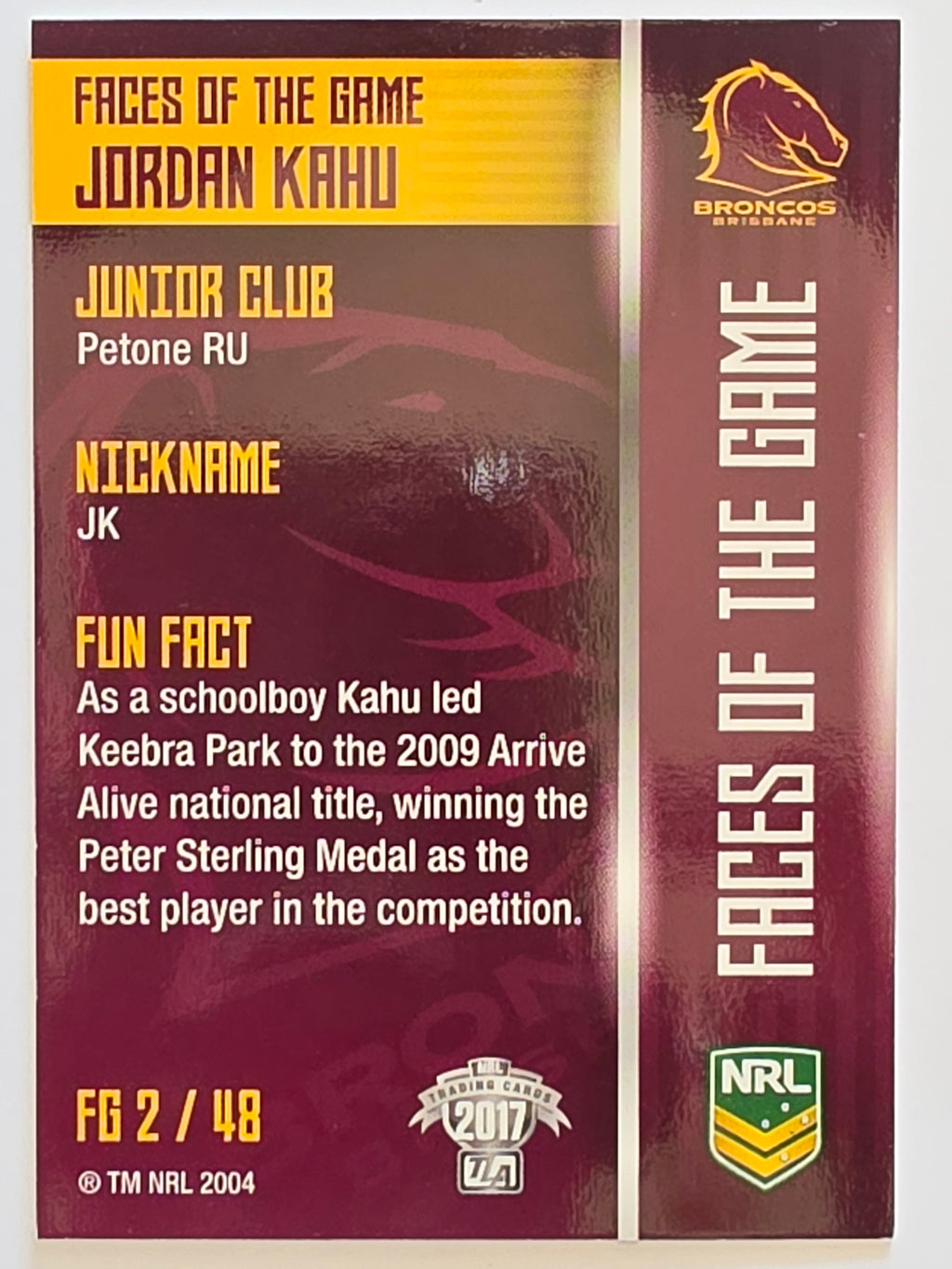 NRL 2017 Traders | Faces of the Game #FG2 | Jordan Kahu | Brisbane Broncos