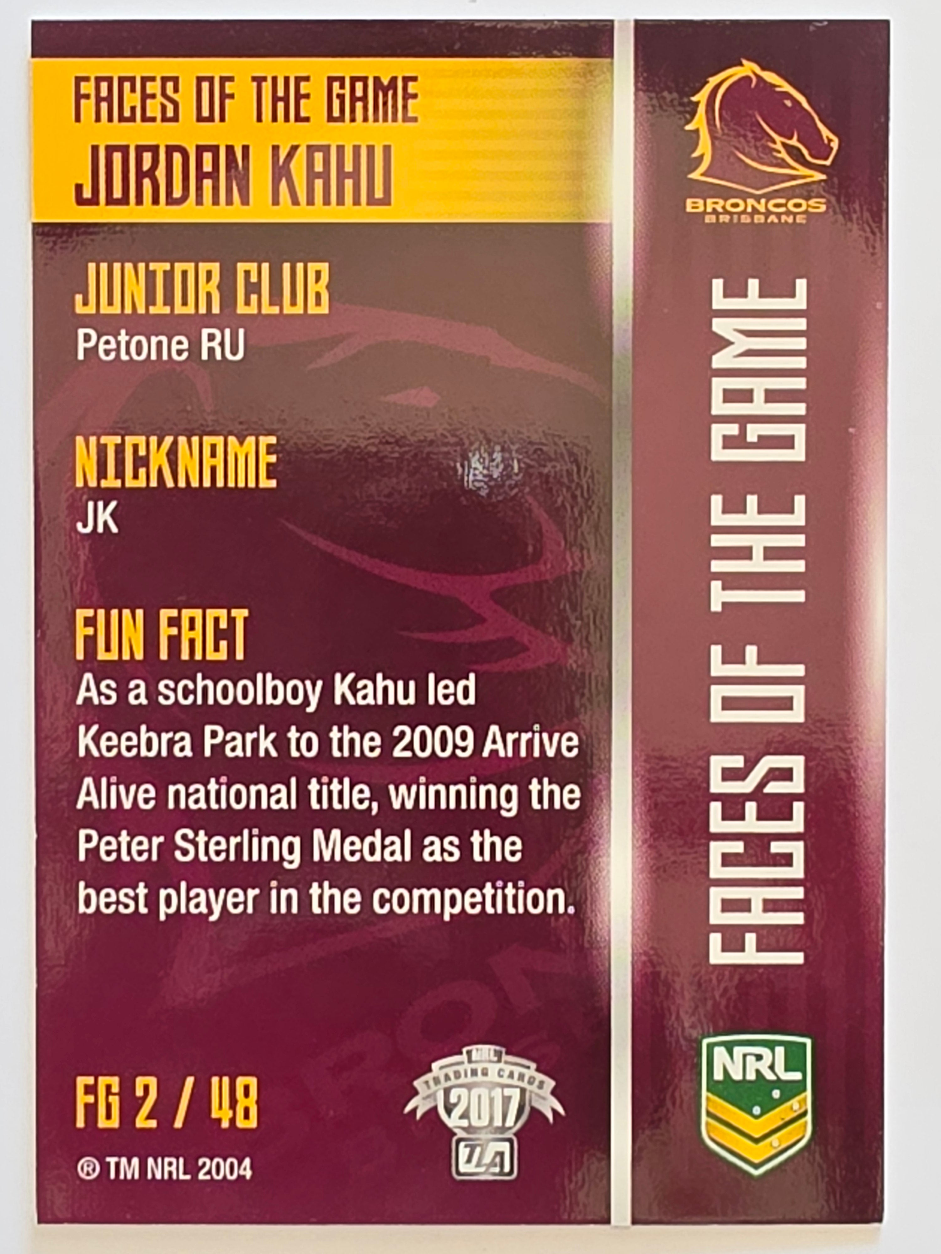 NRL 2017 Traders | Faces of the Game #FG2 | Jordan Kahu | Brisbane Broncos