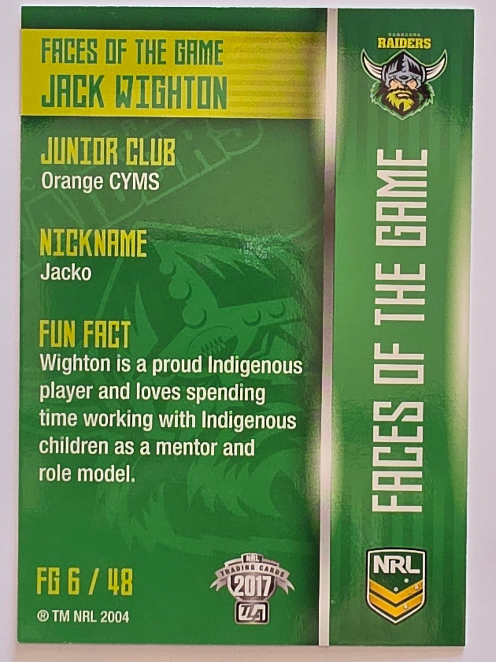 NRL 2017 Traders | Faces of the Game #FG6 | Jack Wighton | Canberra Raiders