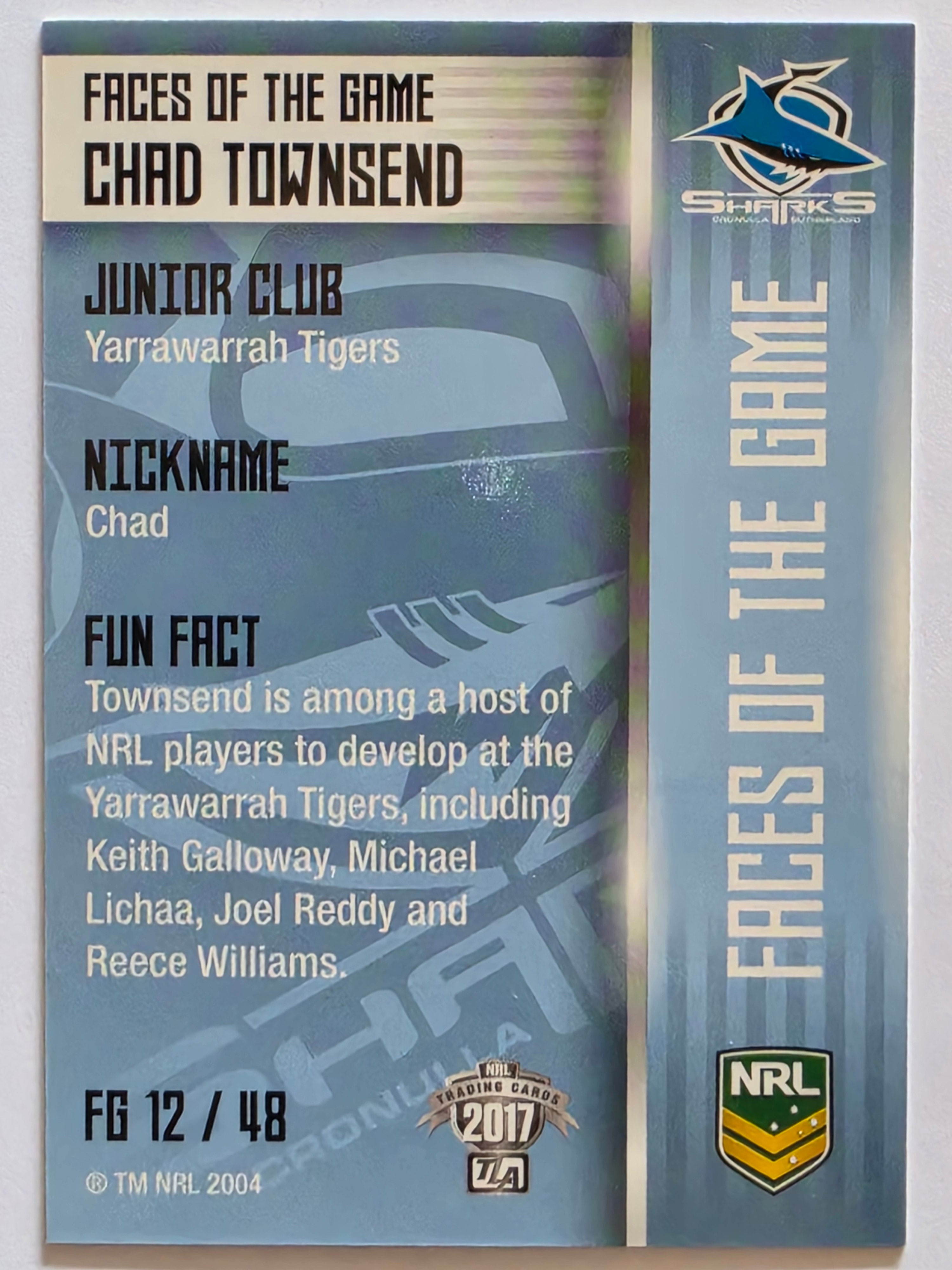 NRL 2017 Traders | Faces of the Game #FG12 | Chad Townsend | Cronulla-Sutherland Sharks