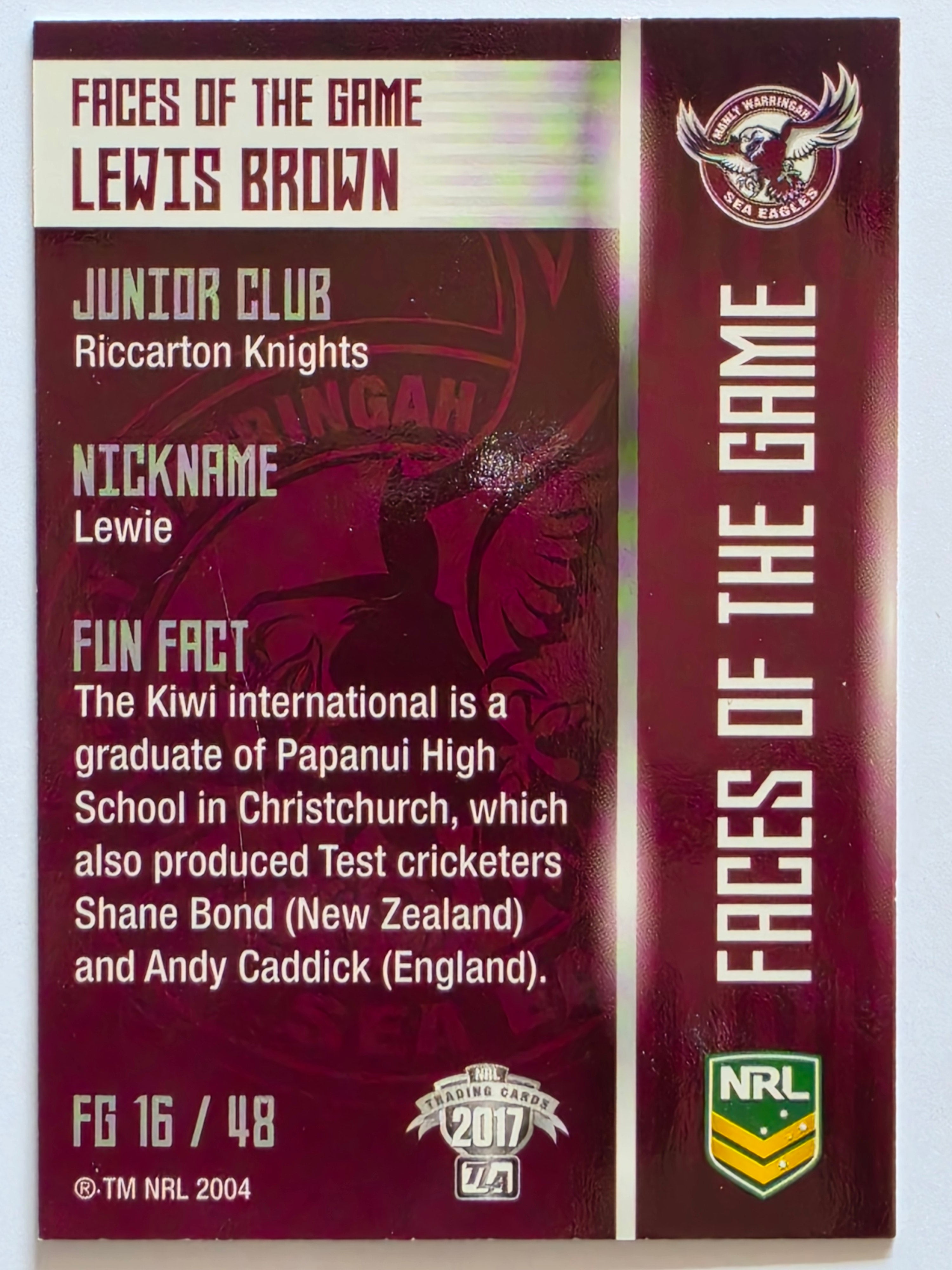 NRL 2017 Traders | Faces of the Game #FG16 | Lewis Brown | Manly Warringah Sea Eagles