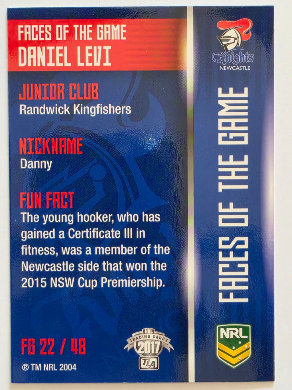 NRL 2017 Traders | Faces of the Game #FG22 | Daniel Levi | Newcastle Knights