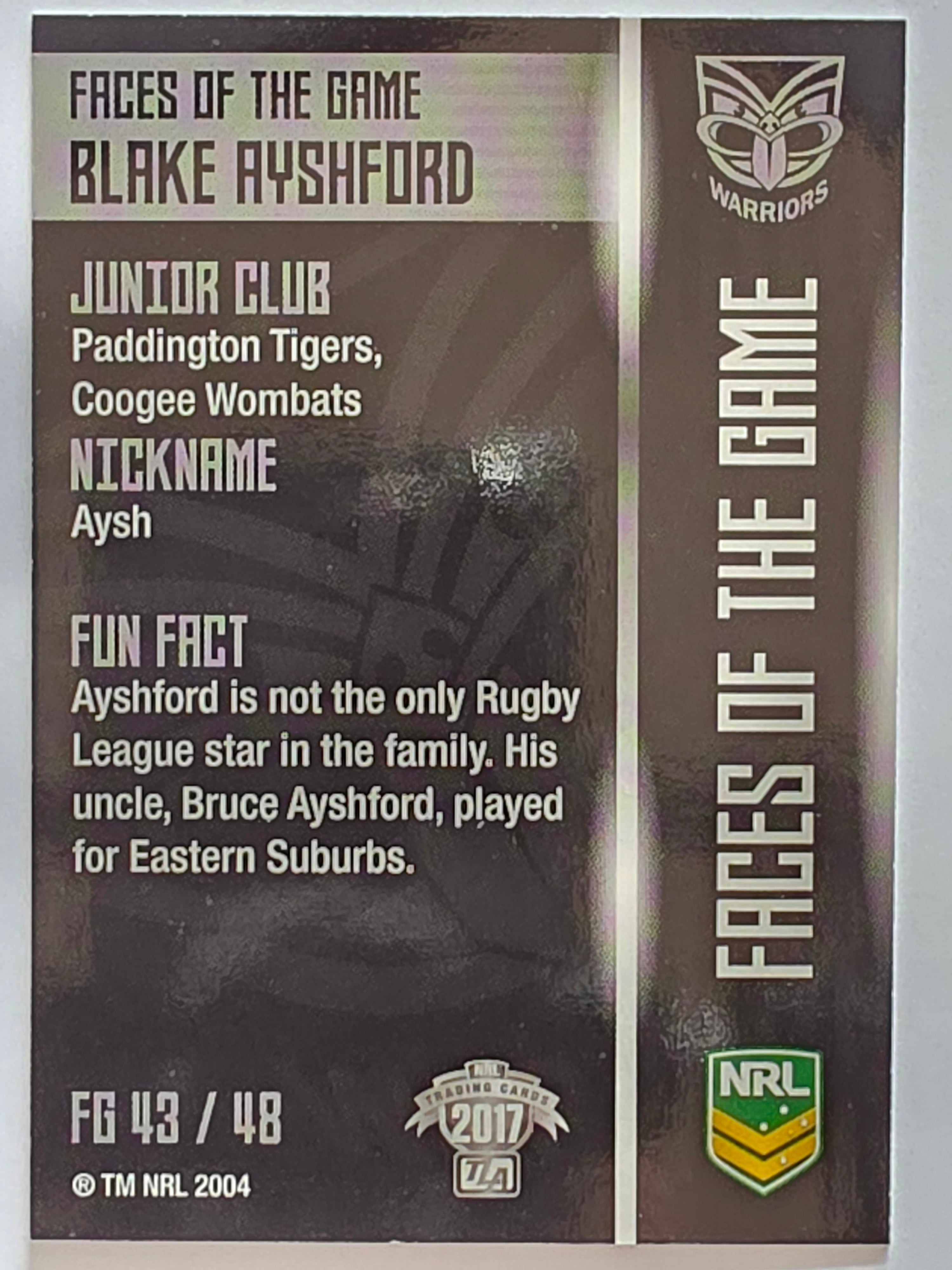 NRL 2017 Traders | Faces of the Game #FG43 | Blake Ayshford | New Zealand Warriors