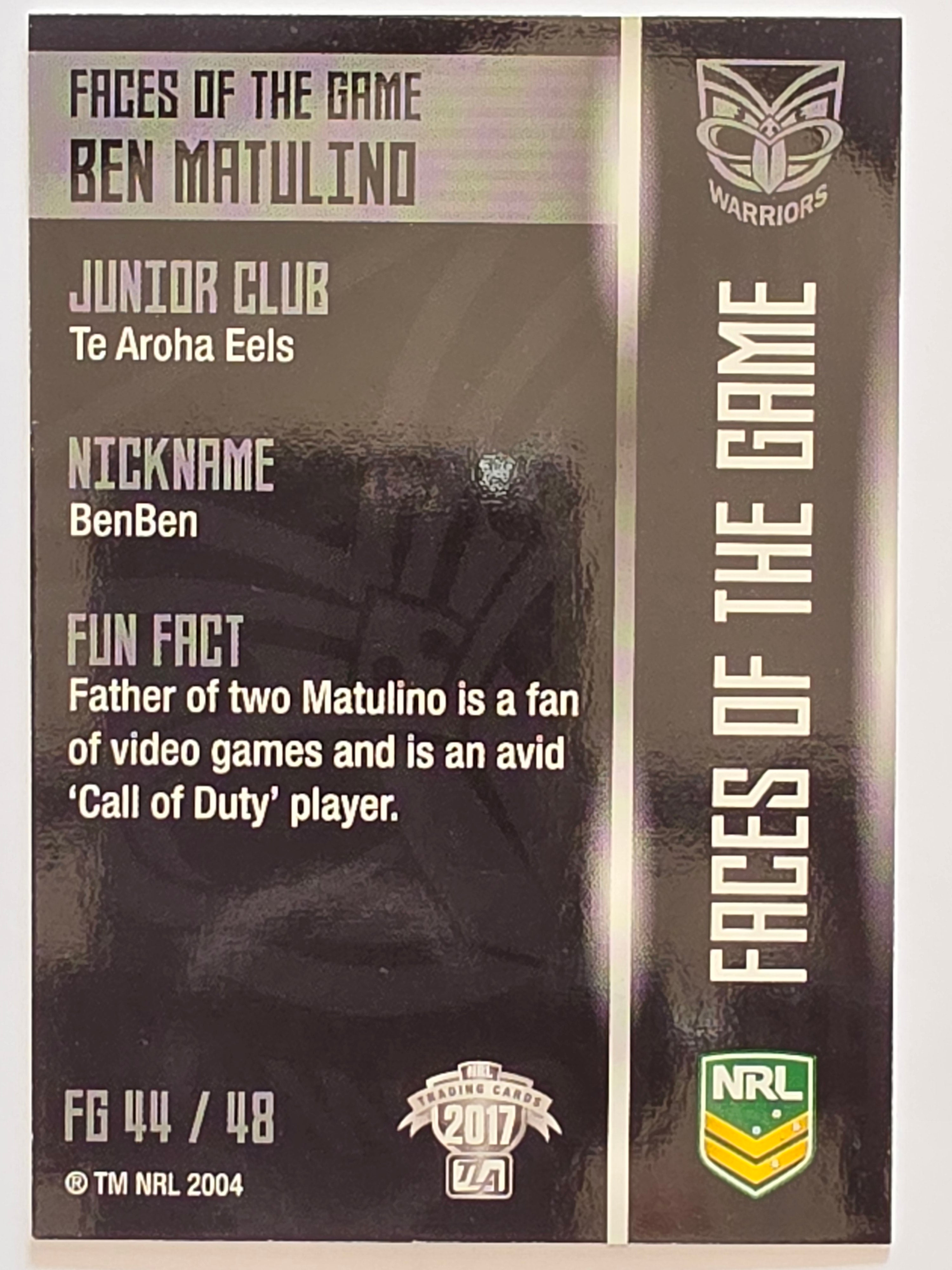 NRL 2017 Traders | Faces of the Game #FG44 | Ben Matulino | New Zealand Warriors