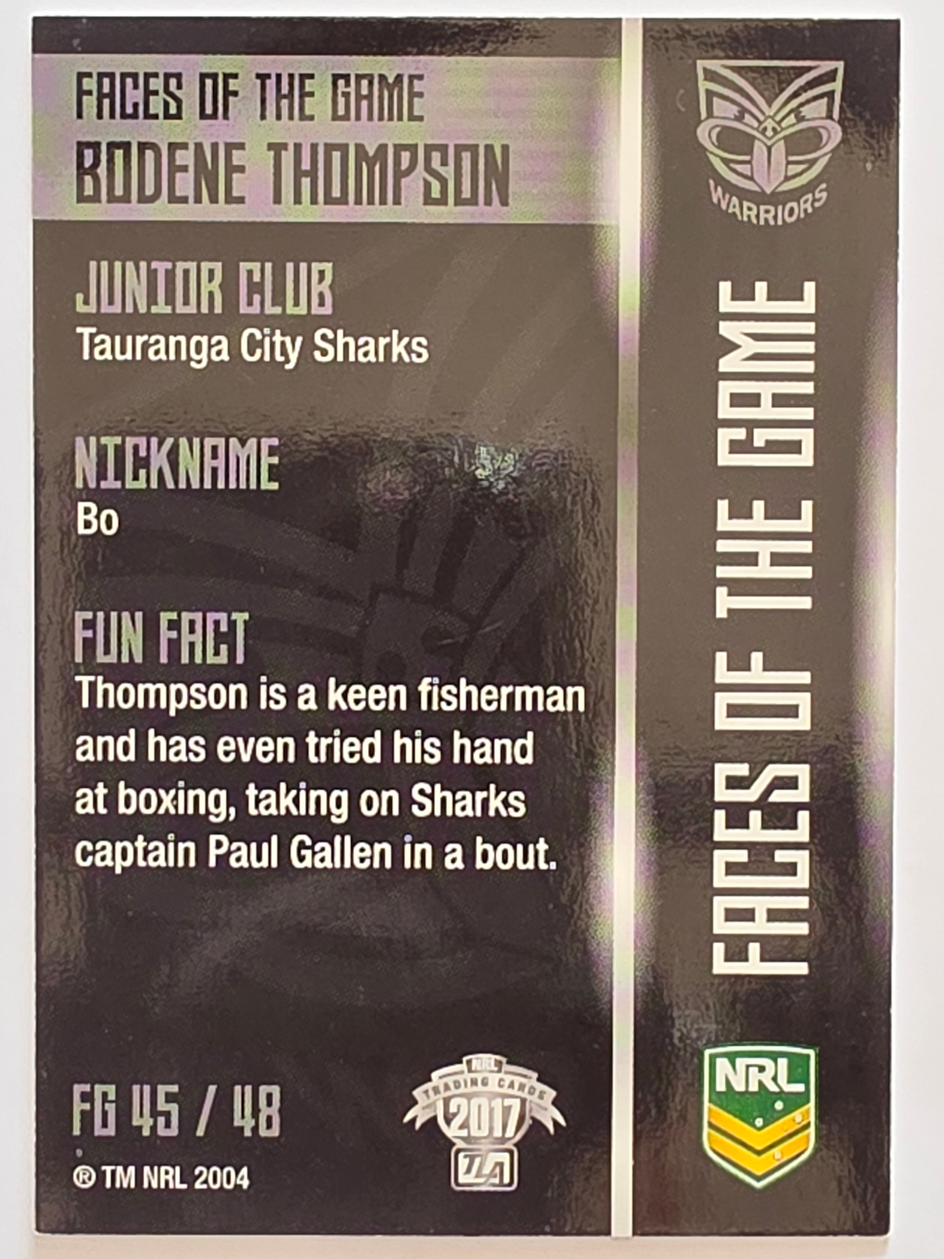 NRL 2017 Traders | Faces of the Game #FG45 | Bodene Thompson | New Zealand Warriors