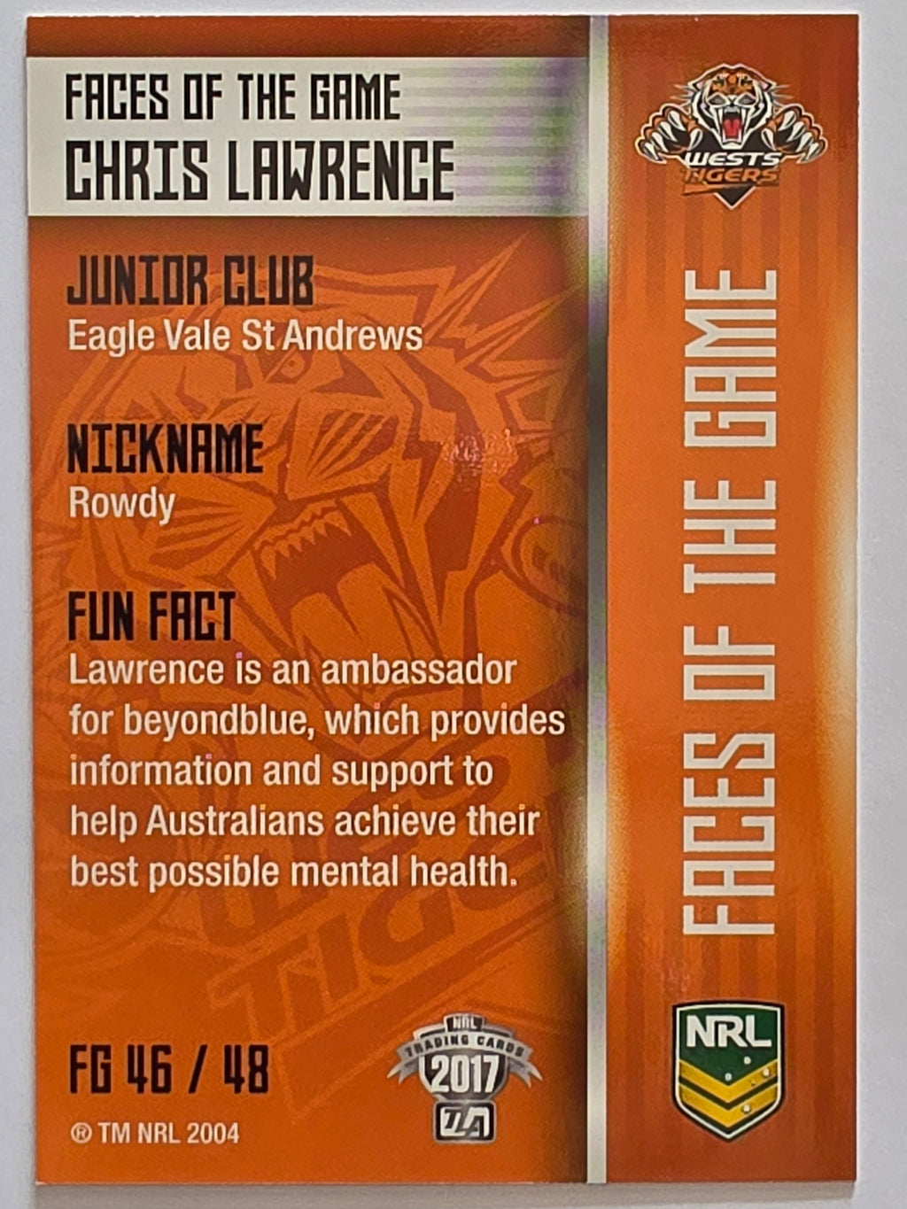 NRL 2017 Traders | Faces of the Game #FG46 | Chris Lawrence | Wests Tigers