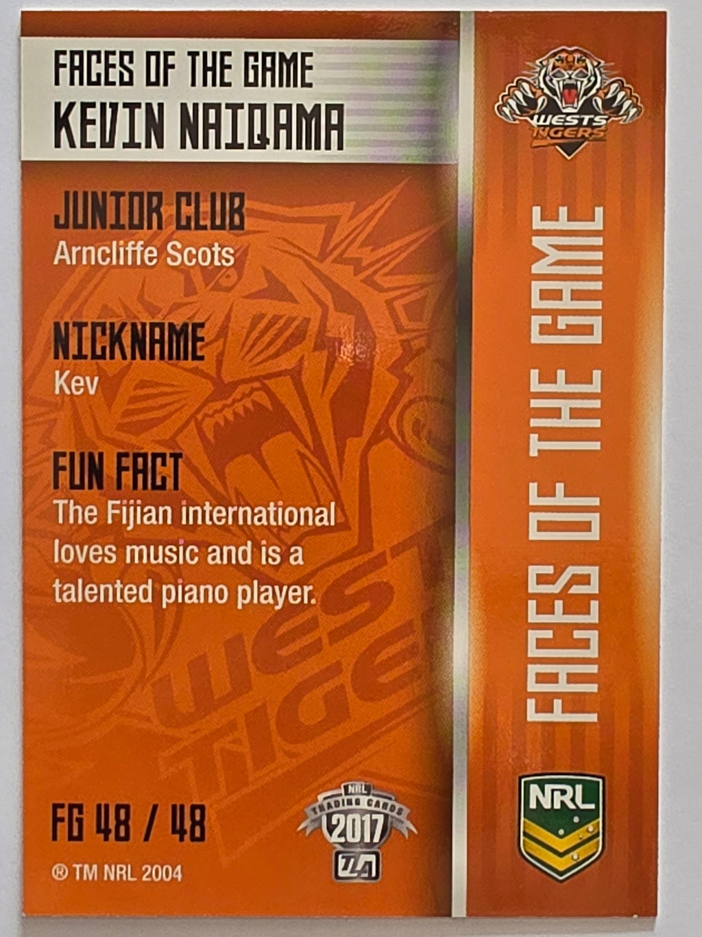 NRL 2017 Traders | Faces of the Game #FG48 | Kevin Naiqama | Wests Tigers