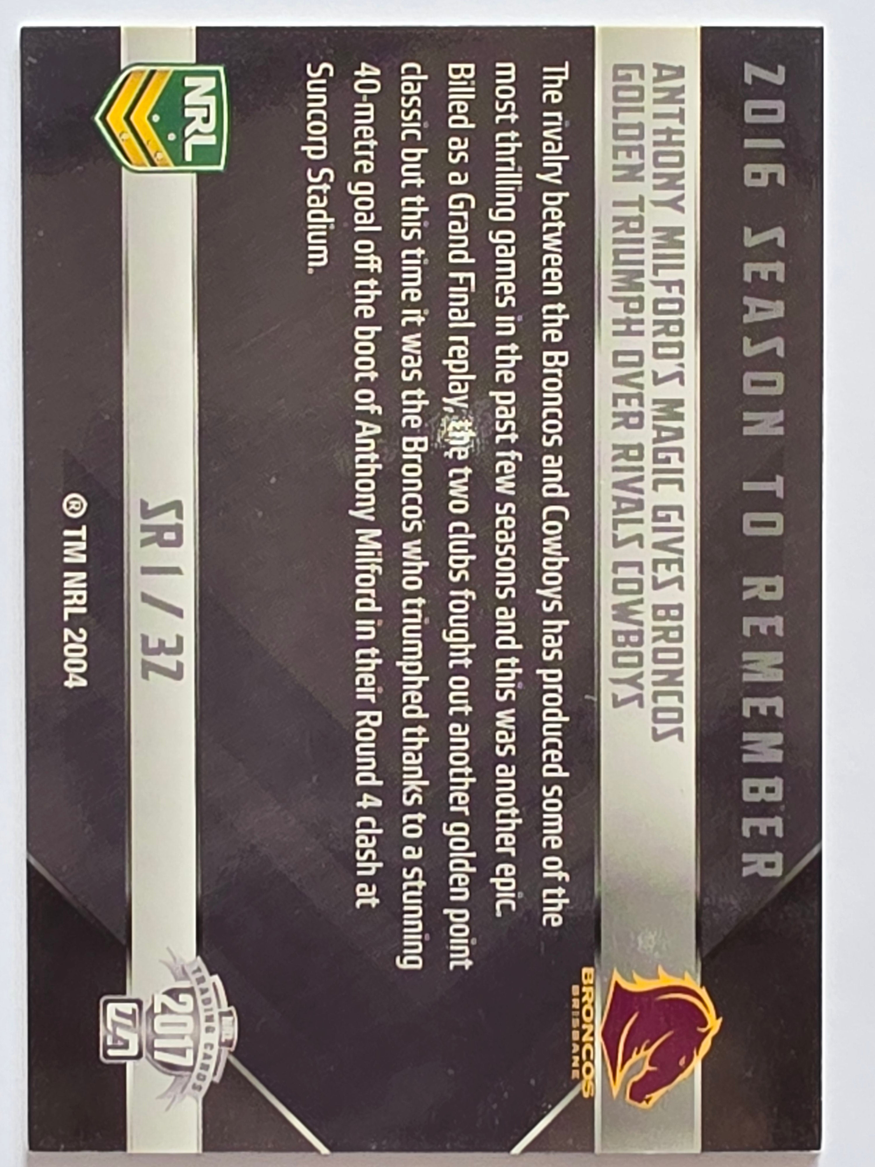 NRL 2017 Traders | Season to Remember #SR1 | Anthony Milford | Brisbane Broncos