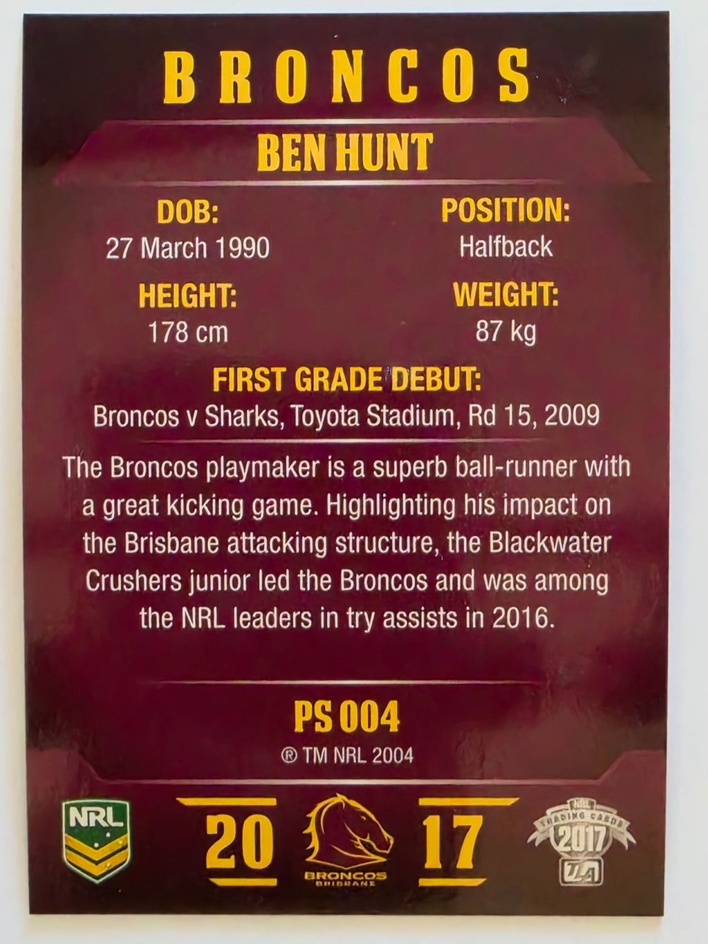 NRL 2017 Traders | Pearl Special #004 | Ben Hunt | Brisbane Broncos